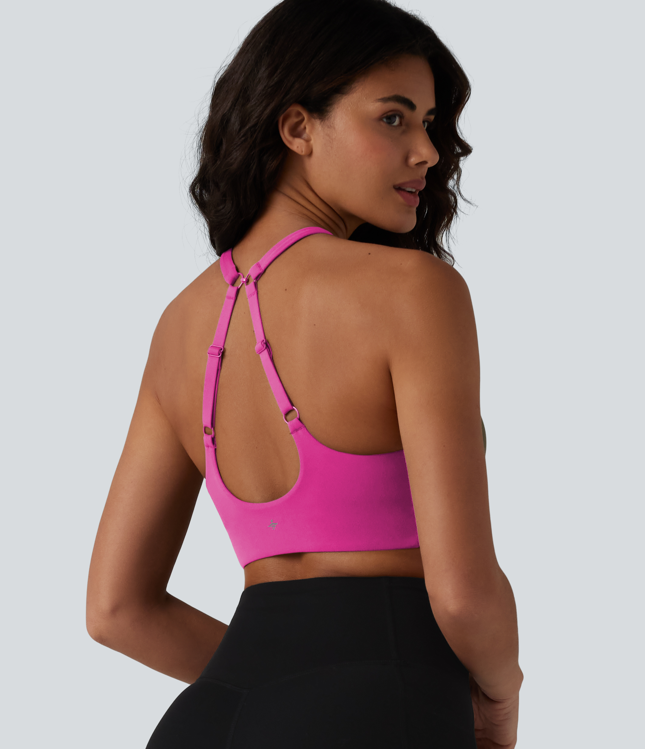 SoftlyZero™ Leicht stützender, rückenfreier Yoga-Sport-BH mit verstellbaren Trägern, U‑Ausschnitt und integriertem BH