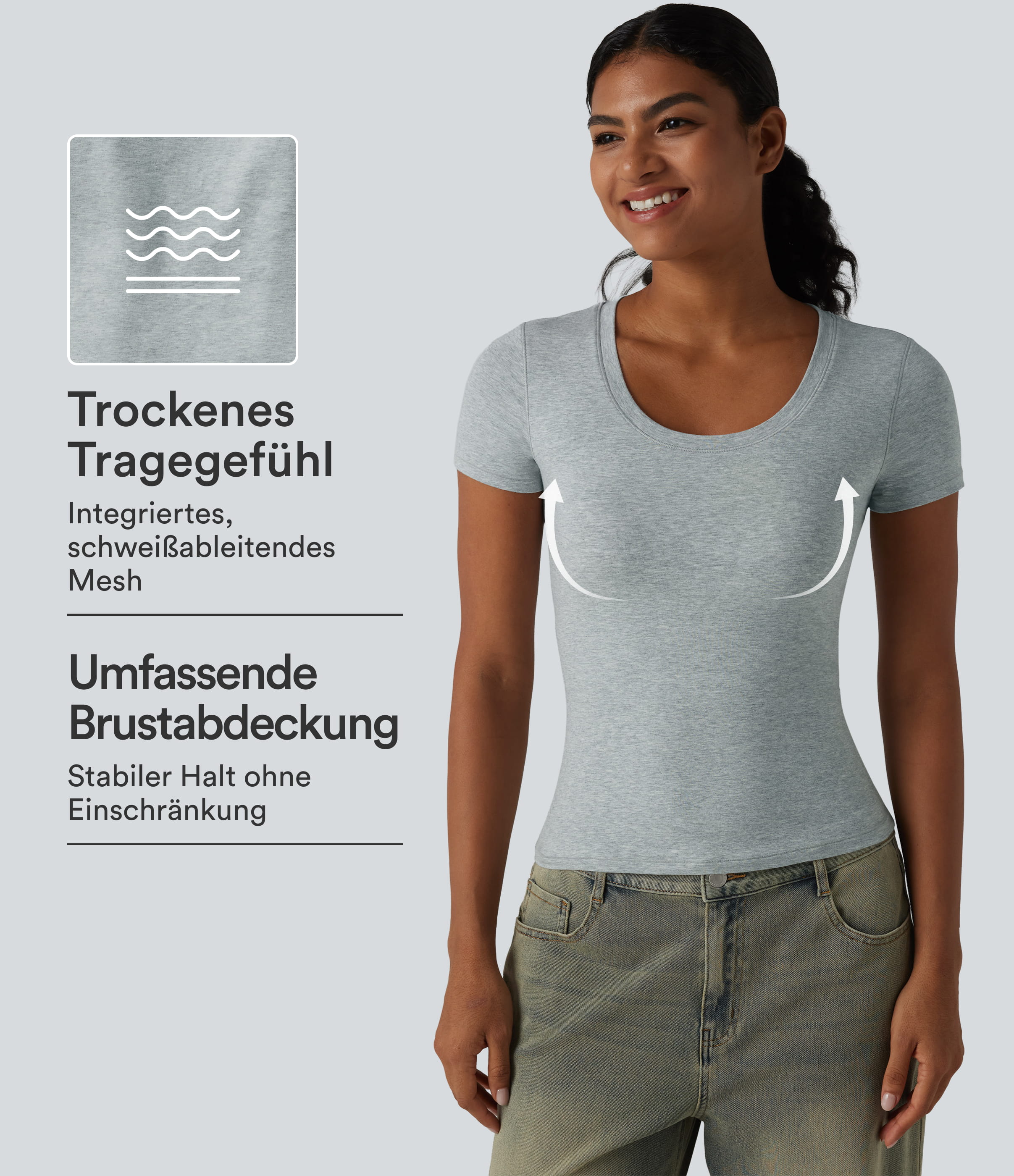 Halara Cotton Jersey - Lässiges T-Shirt mit Rundhalsausschnitt, kurzen Ärmeln und integriertem BH - B-DD Cups