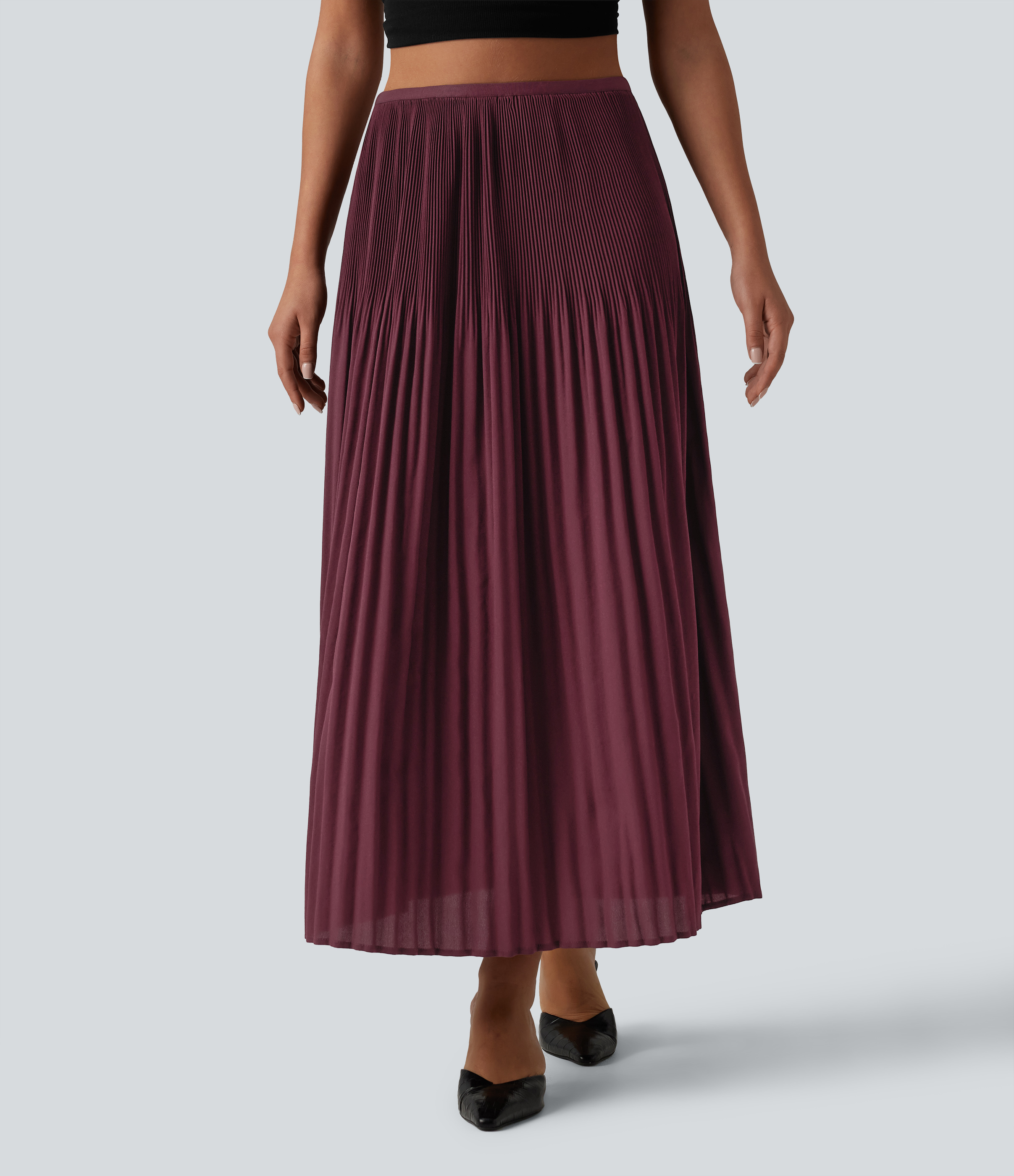 Jupe midi casual plissée taille haute
