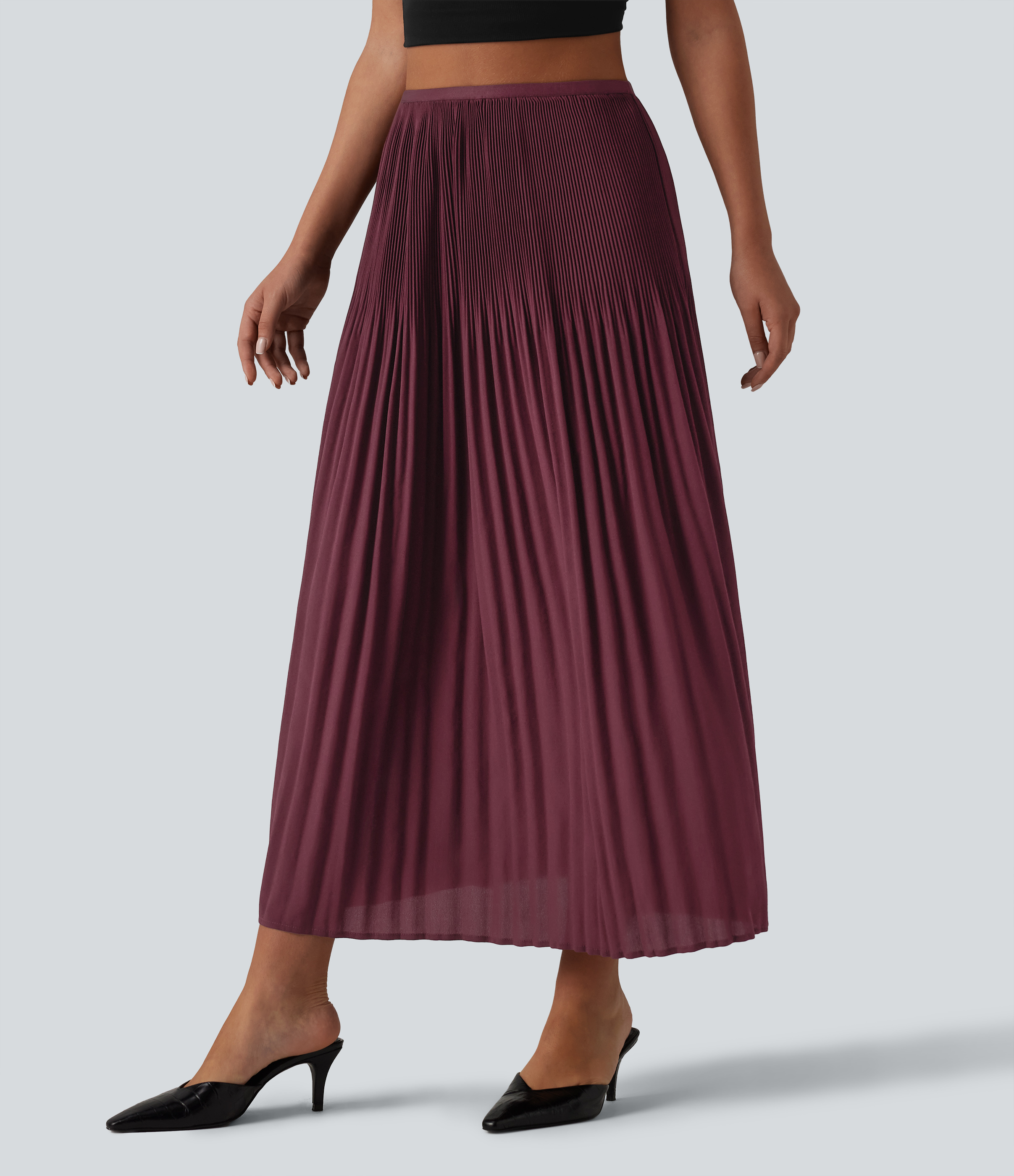 High Waisted Pleated Midi Casual Skirt