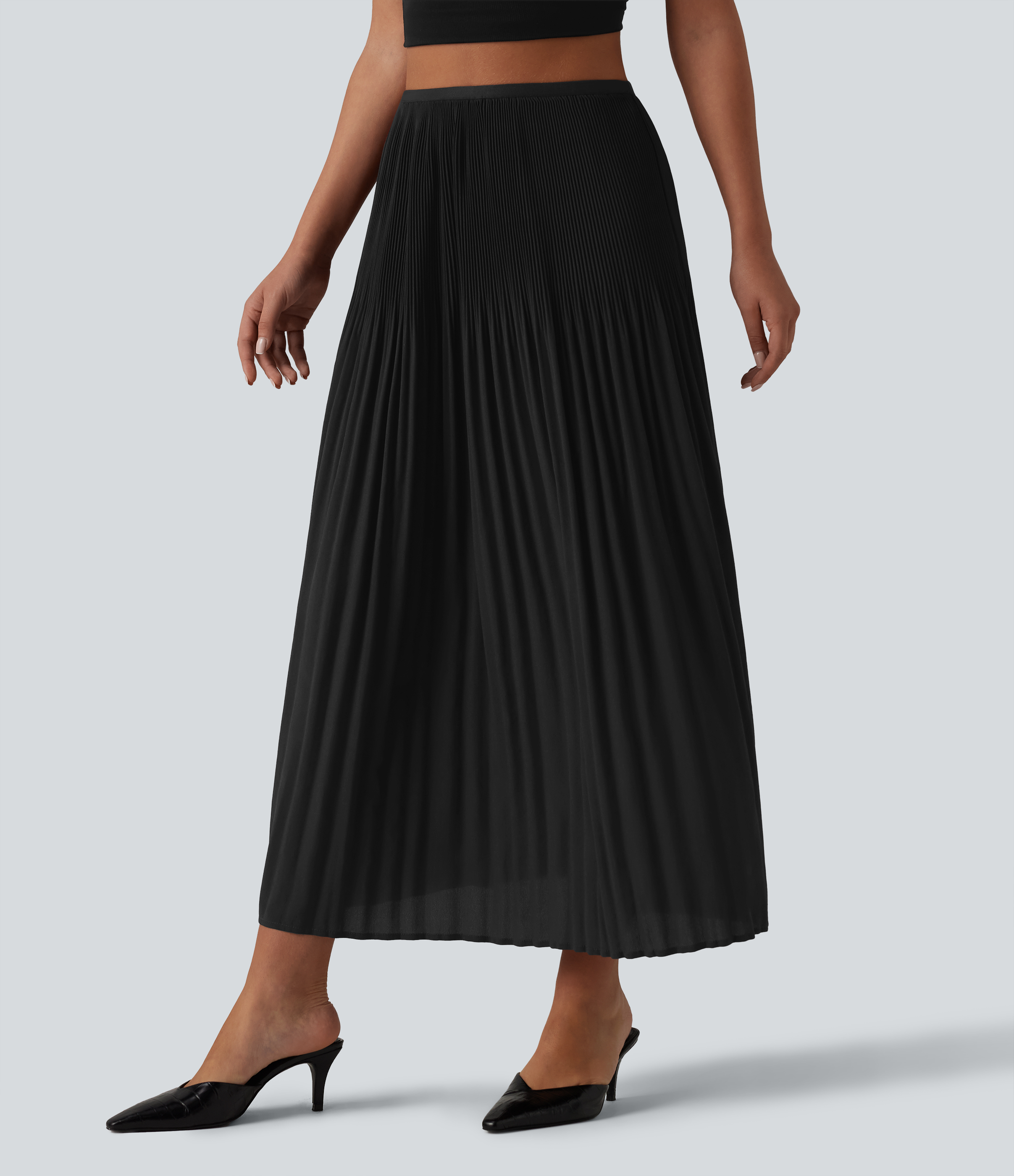 High Waisted Pleated Midi Casual Skirt