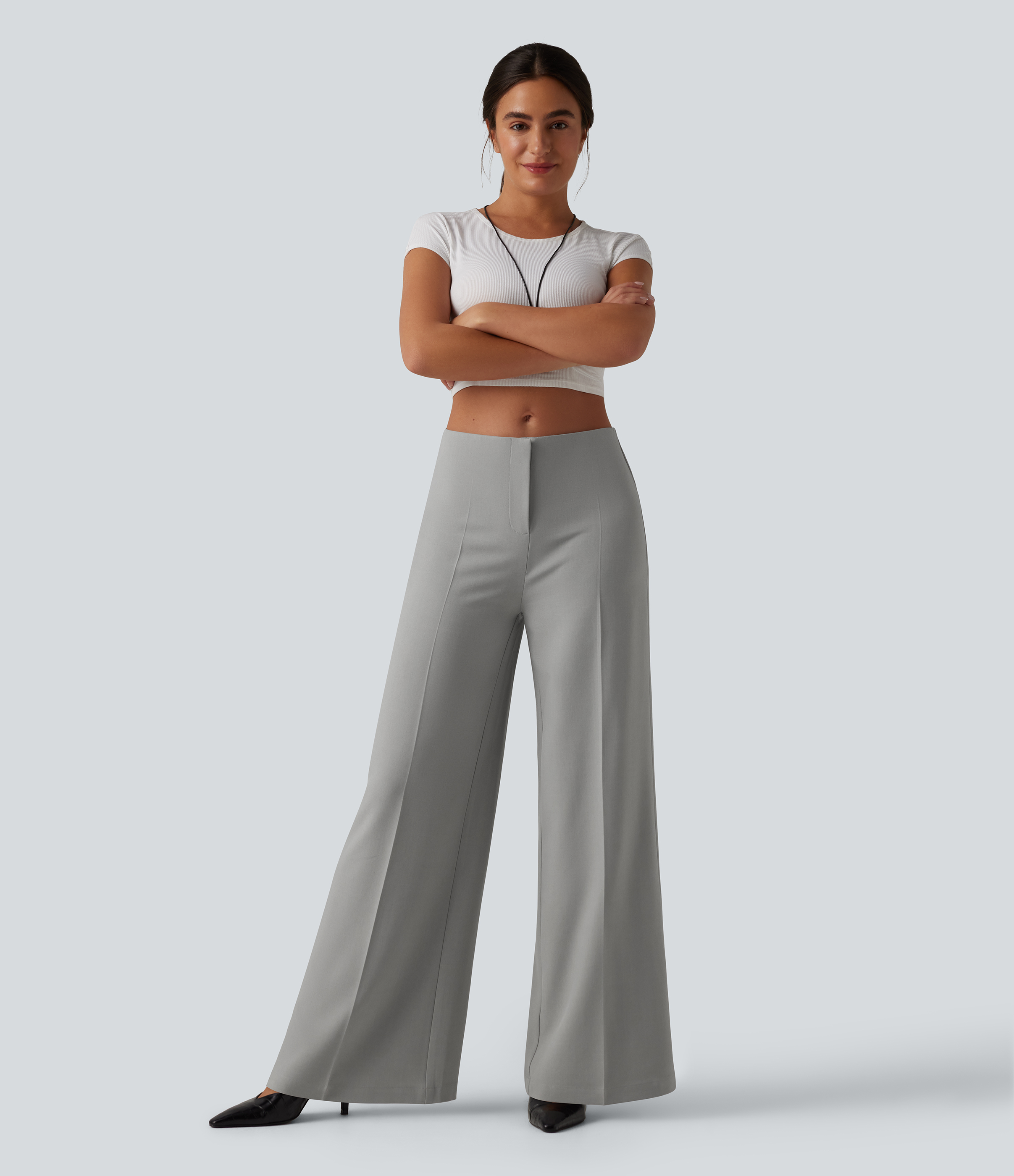 Low Rise Wide Leg Work Tailored Pants with Pockets