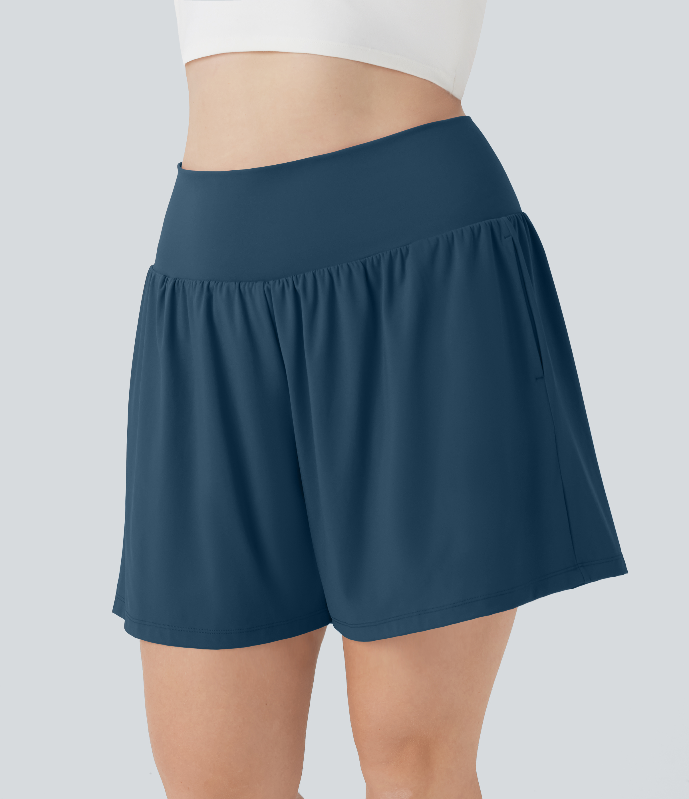 SoftlyZero™ Airy Super High Waisted 2-in-1 InstantCool Yoga Plus Size Shorts 7" with Pockets