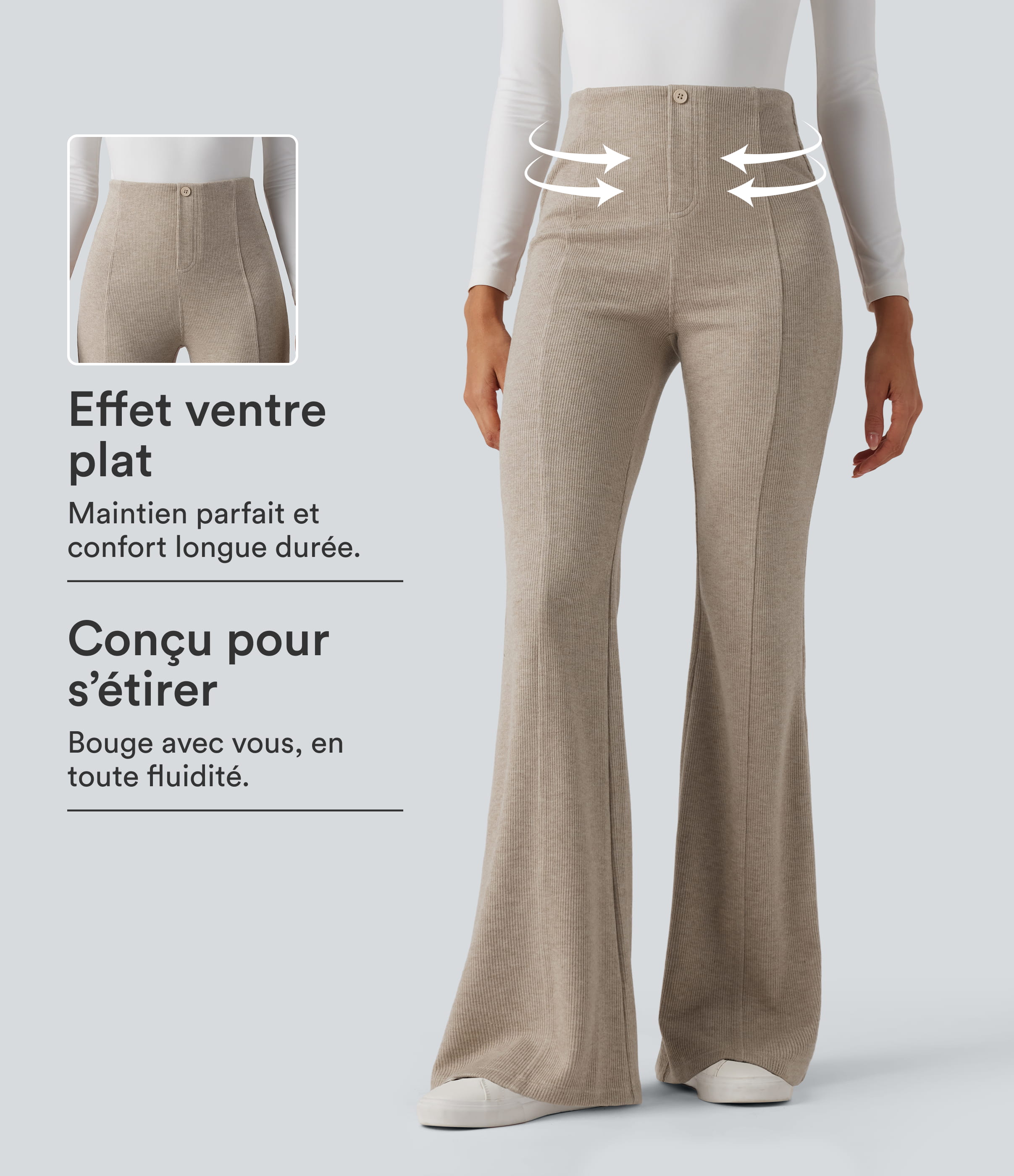 Pantalon  taille haute décontracté évasé côtelé gainant