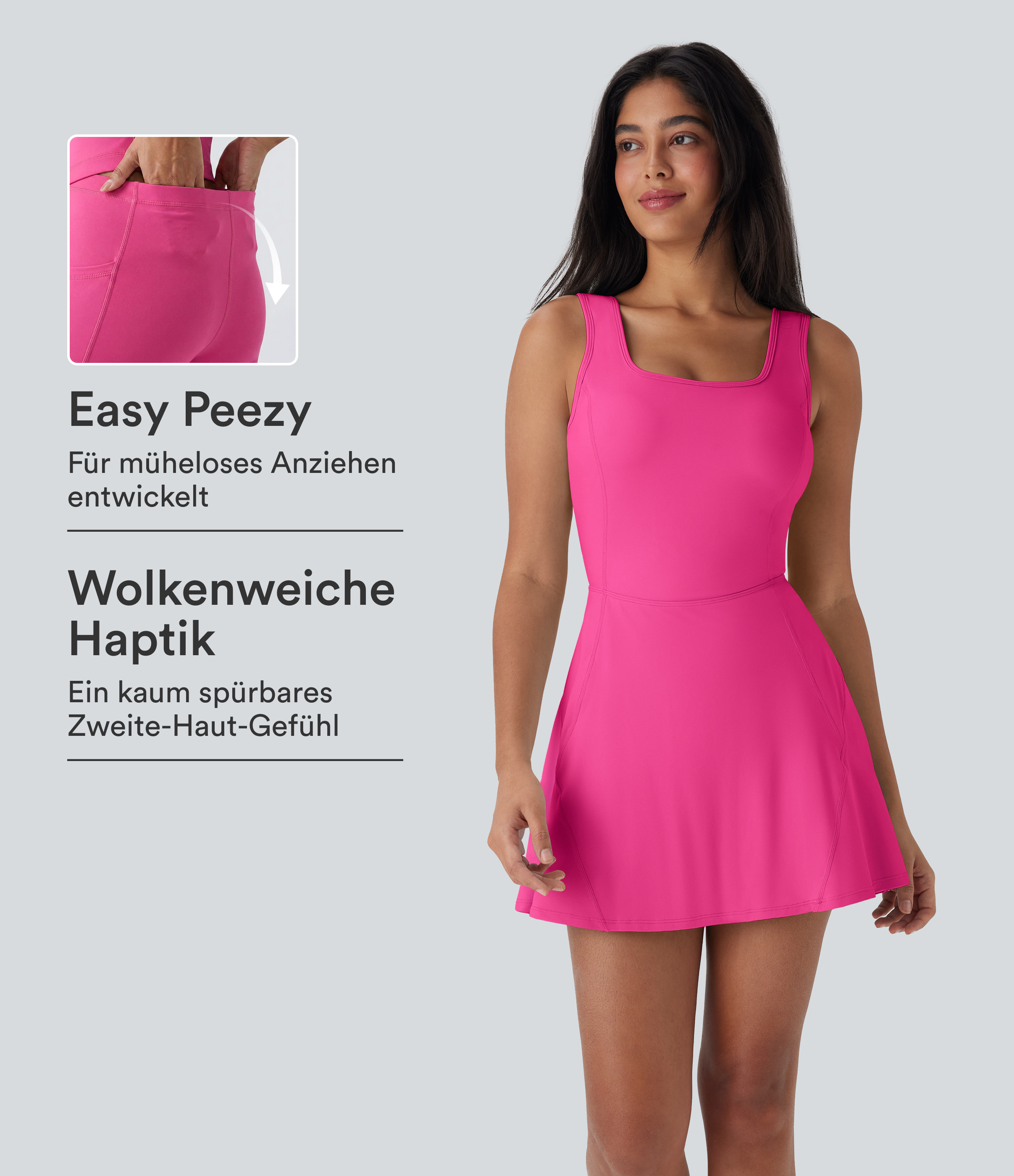 Softlyzero™ Airy - Rückenfreies 2-in-1 Crossover-Minikleid mit U-Ausschnitt, Seitentaschen und Cool-Touch - Easy Peezy