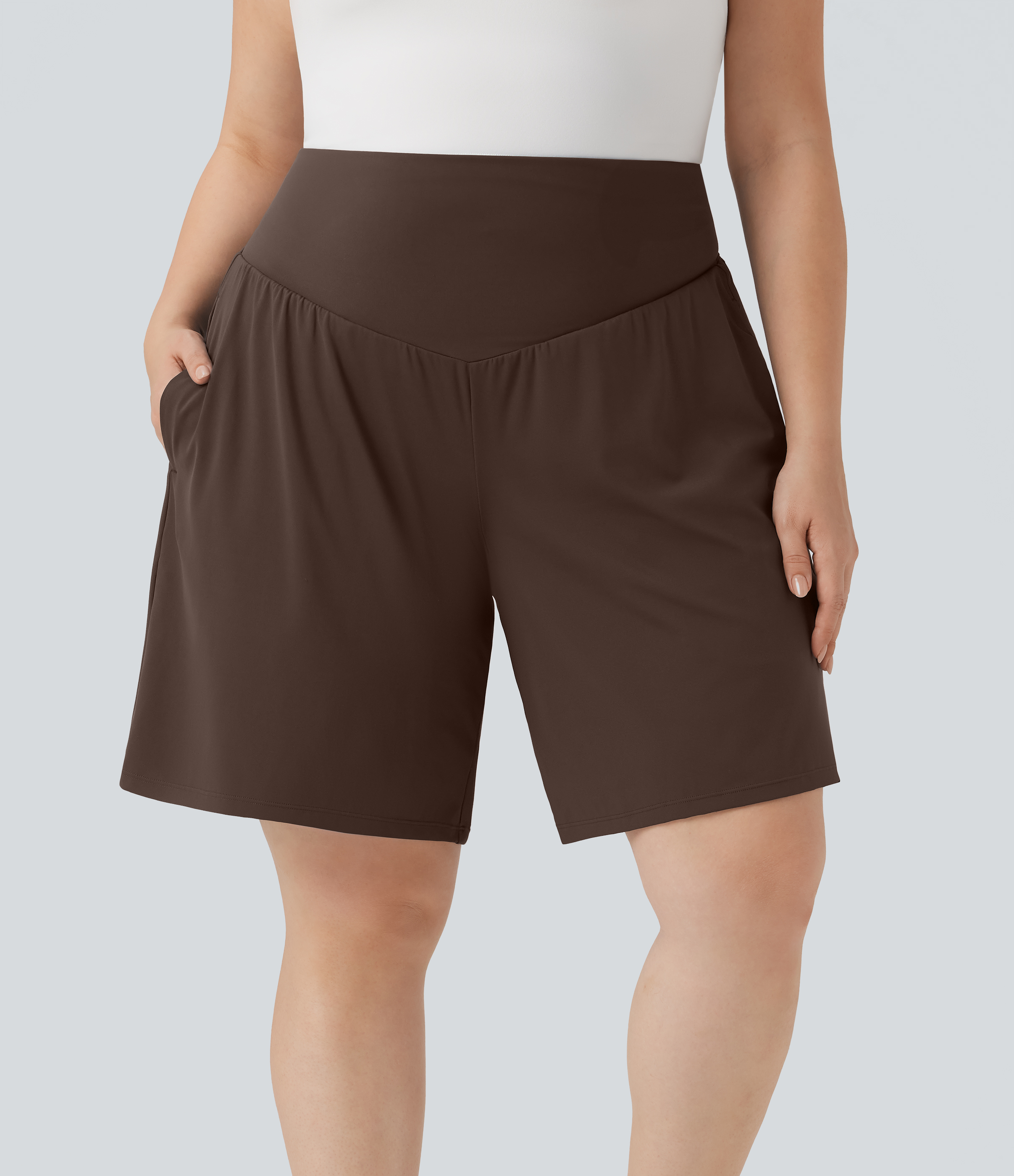 Plus Size SoftlyZero™ Airy High Waisted Cool Touch Yoga Bermuda Shorts with Pockets