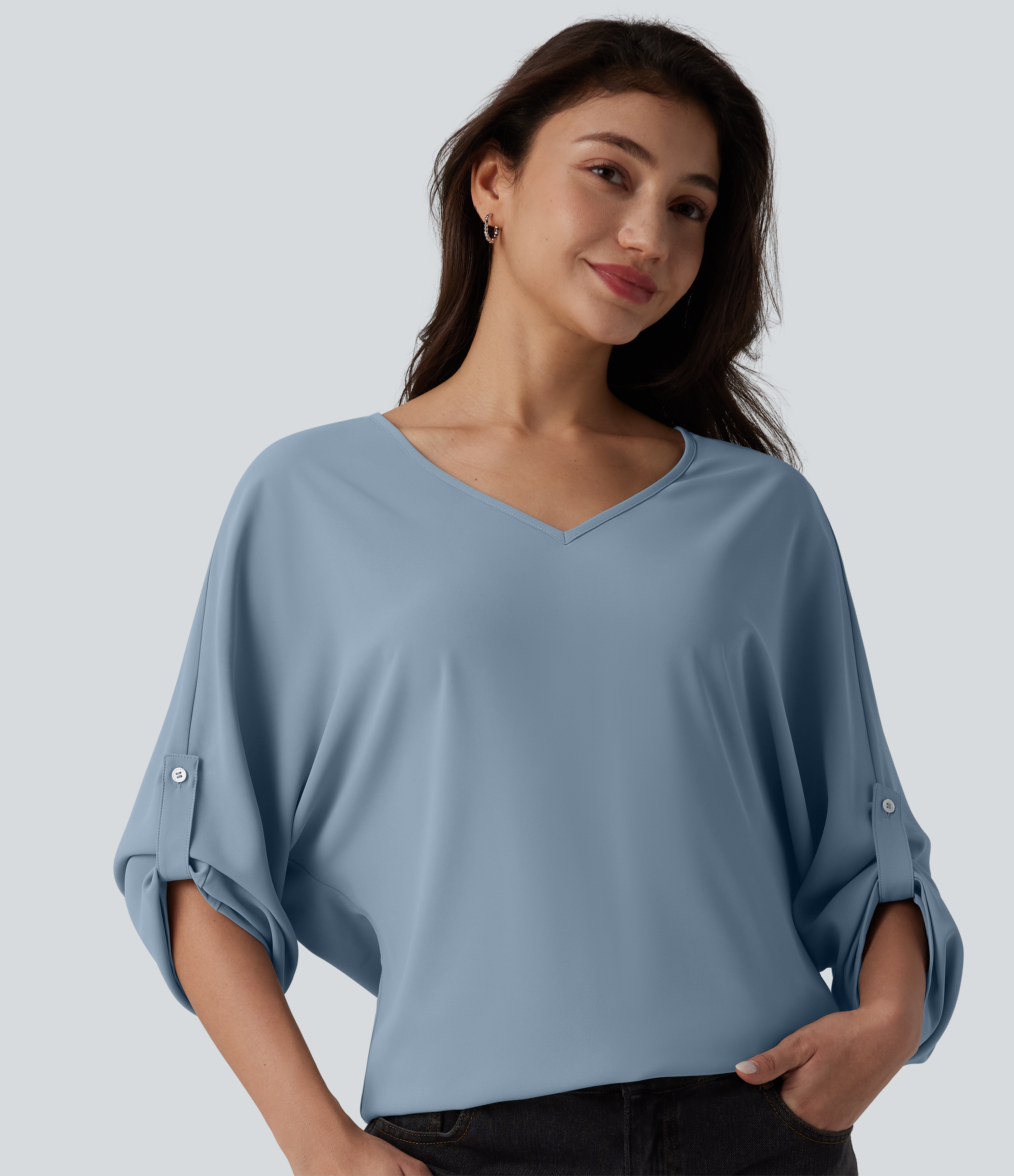 Wrinkle-resistant V Neck Long Sleeve Work Blouse