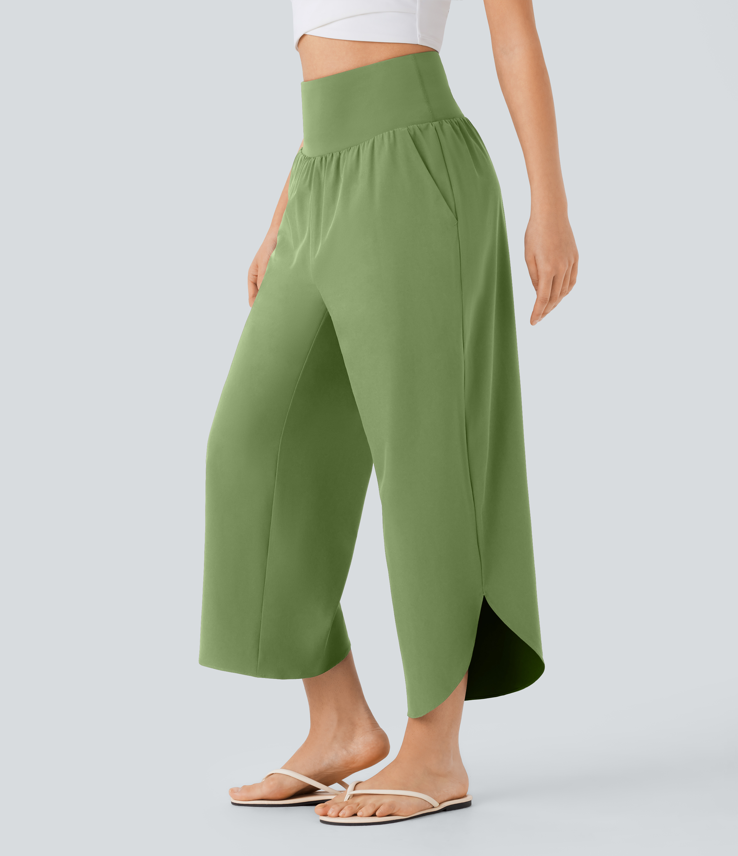 Breezeful™ High Waisted Tummy Control Split Hem Quick Dry Resort Pants with Pockets