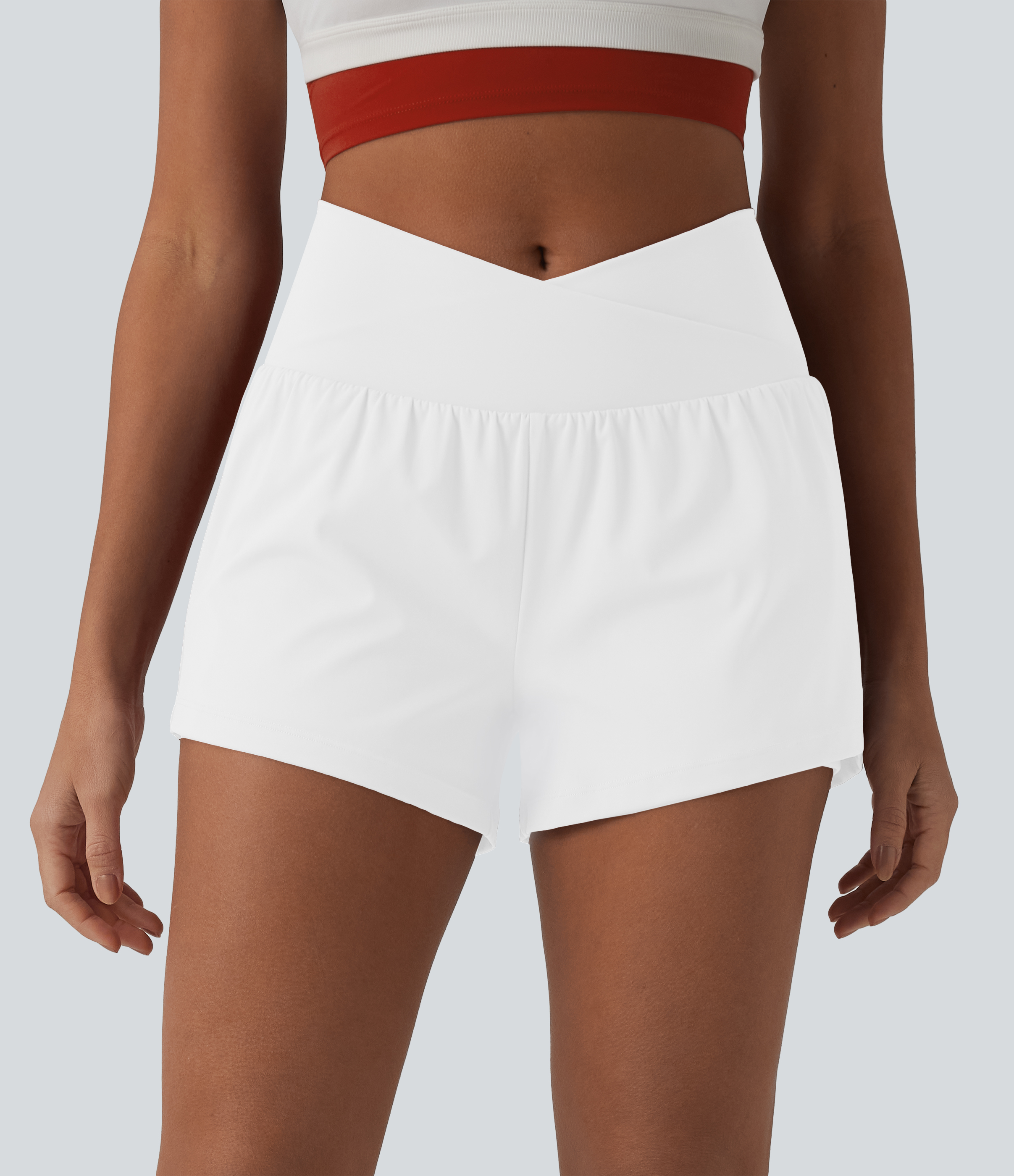 SoftlyZero™ Airy Crossover High Waisted 2-in-1 Cool Touch Yoga Shorts 3'' with Pockets