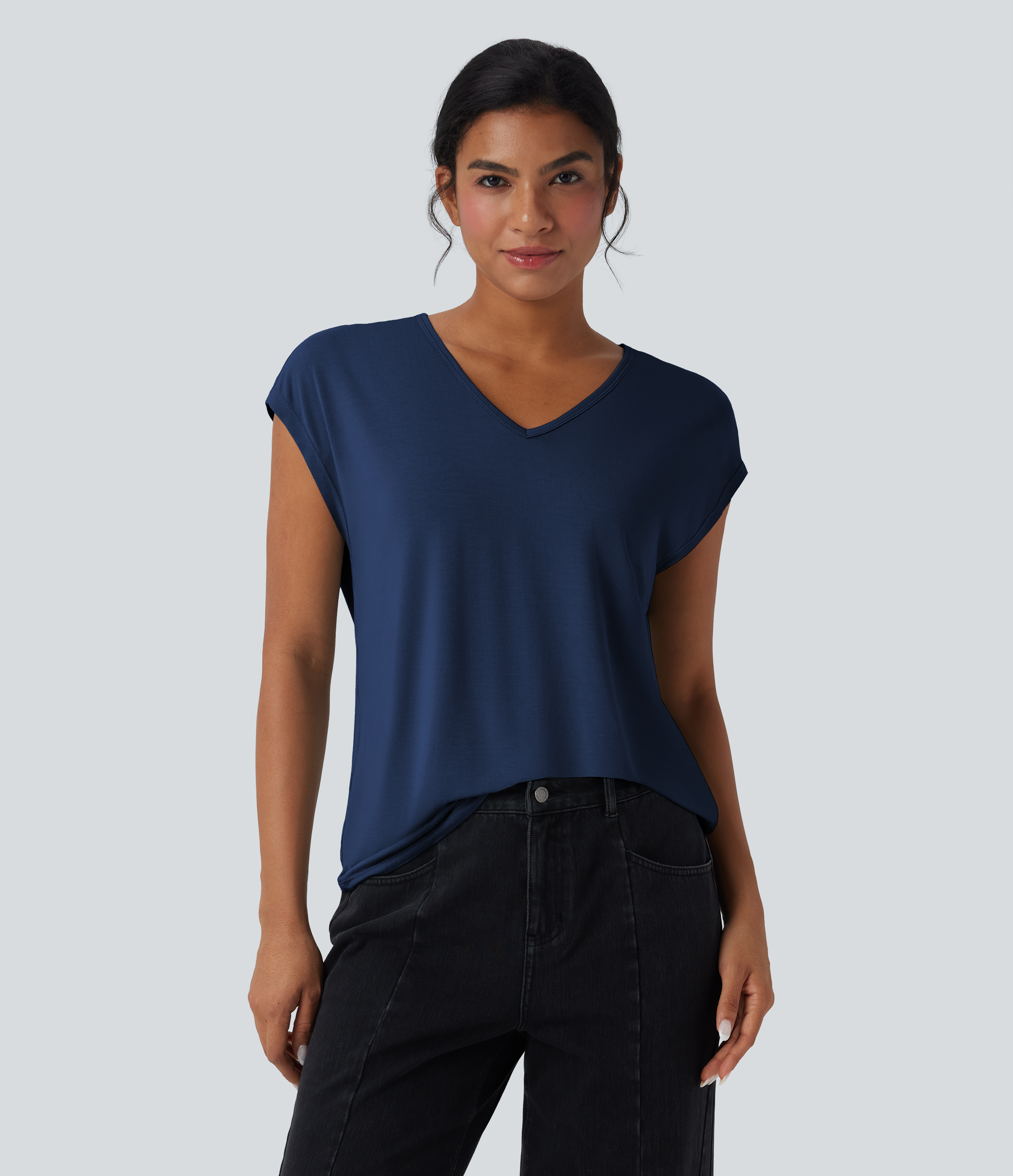 Camiseta casual de cuello en V con manga corta