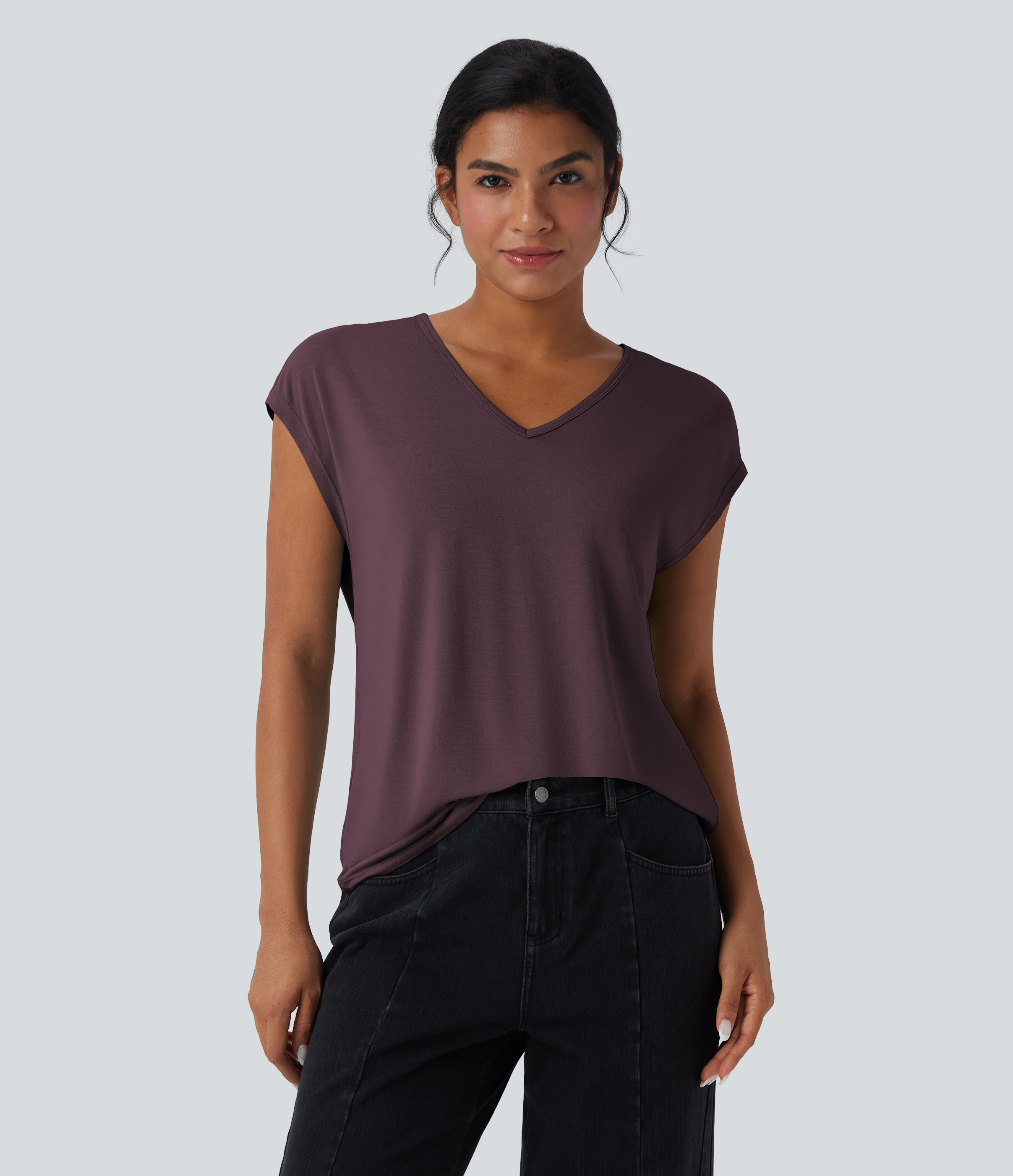 T-shirt casual col V manches courtes