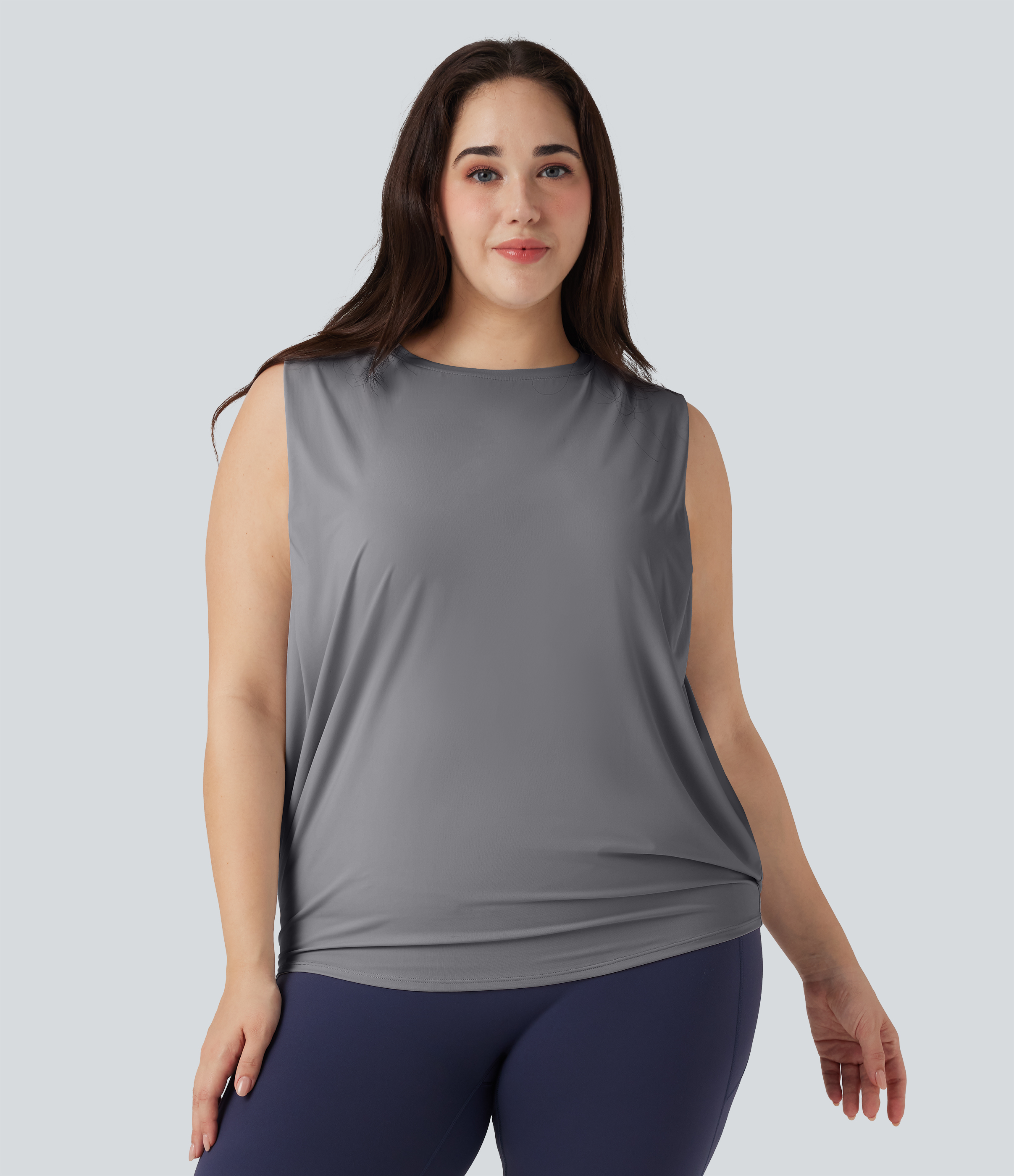 Plus Size Round Neck Cool Touch Yoga Tank Top-UPF50+