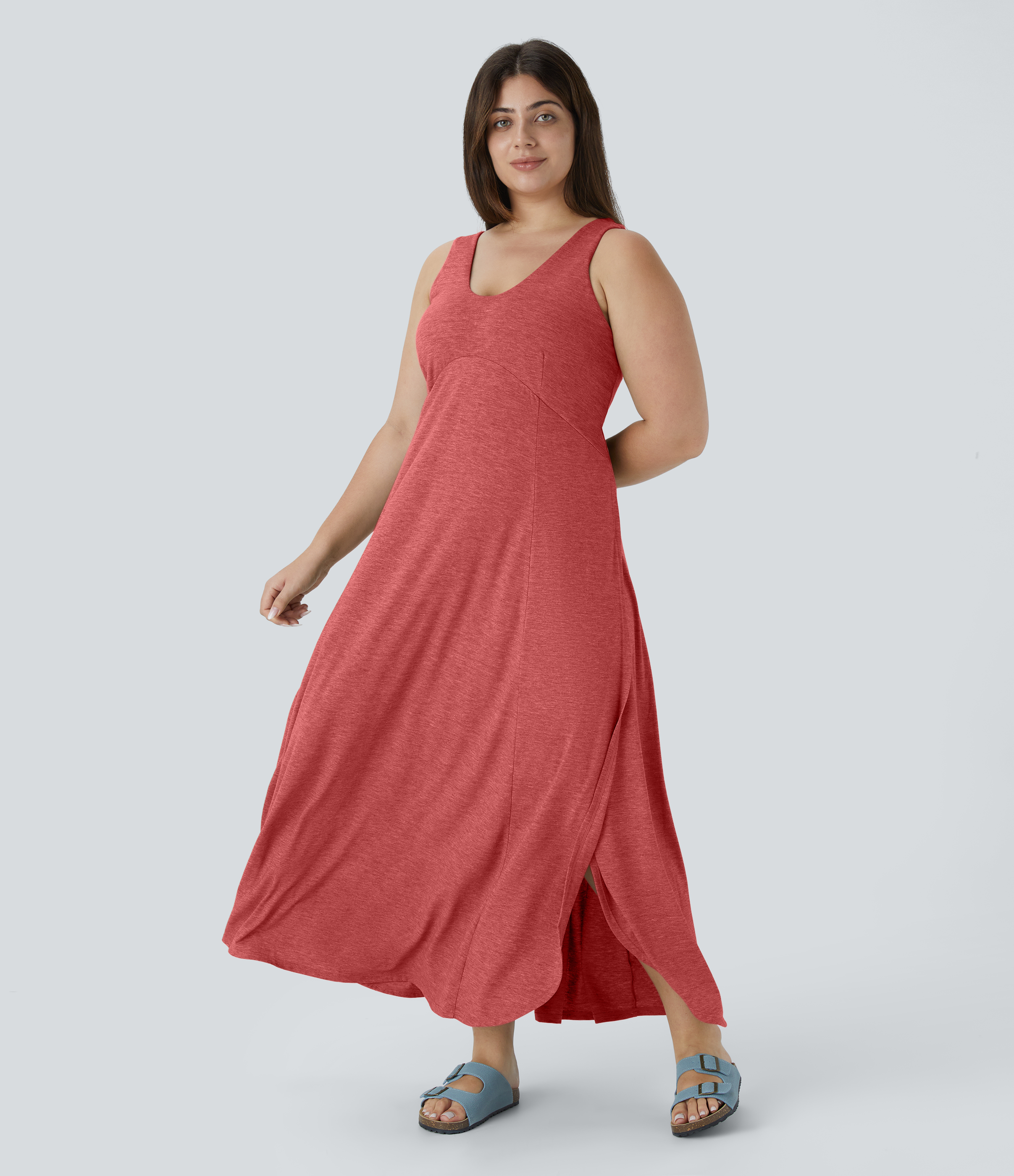 U Neck Flowy Maxi Casual Plus Size Tank Dress