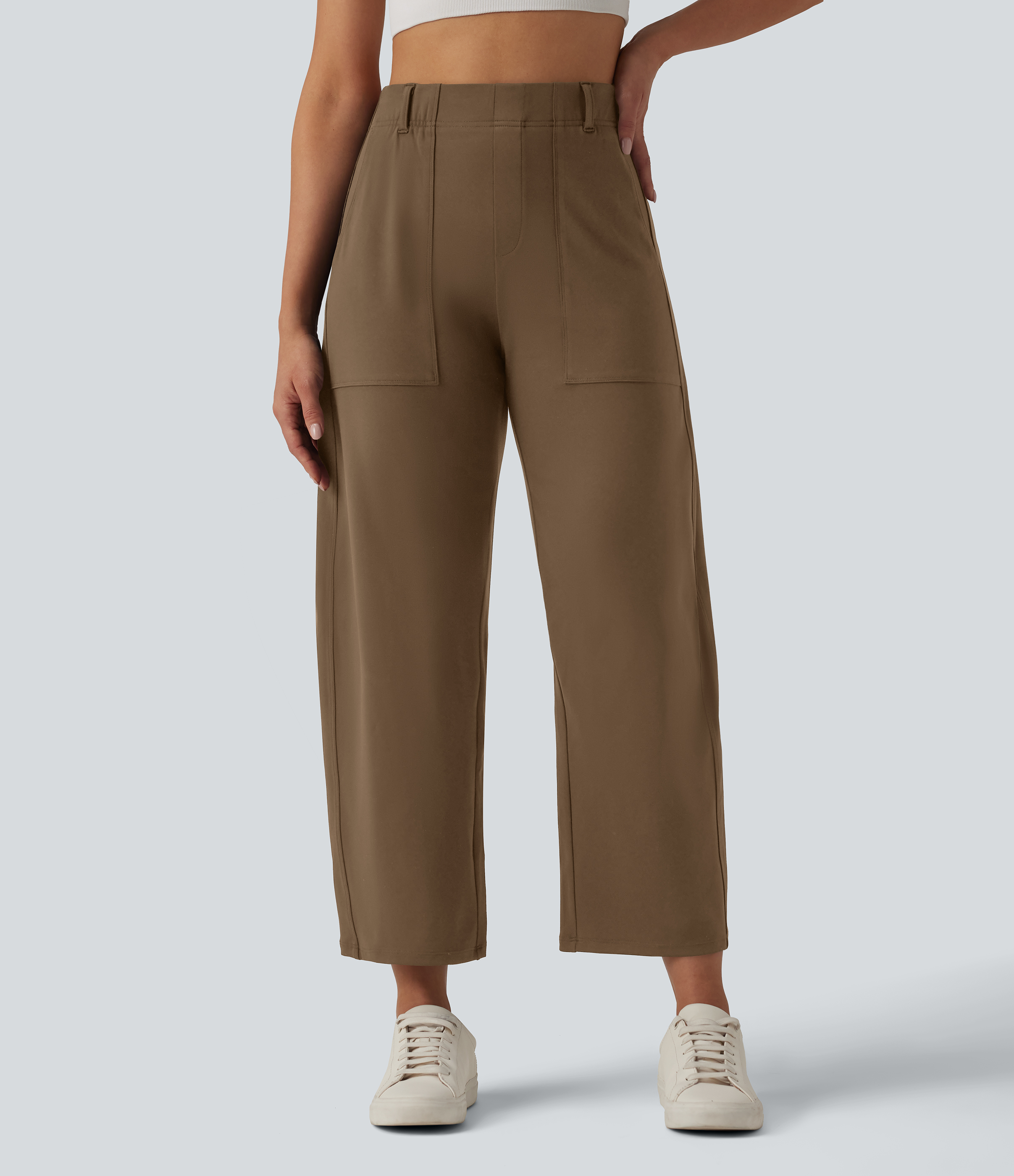 DayStretch - Lässige Hose mit hohem Bund, Seitentaschen und Barrel-Leg