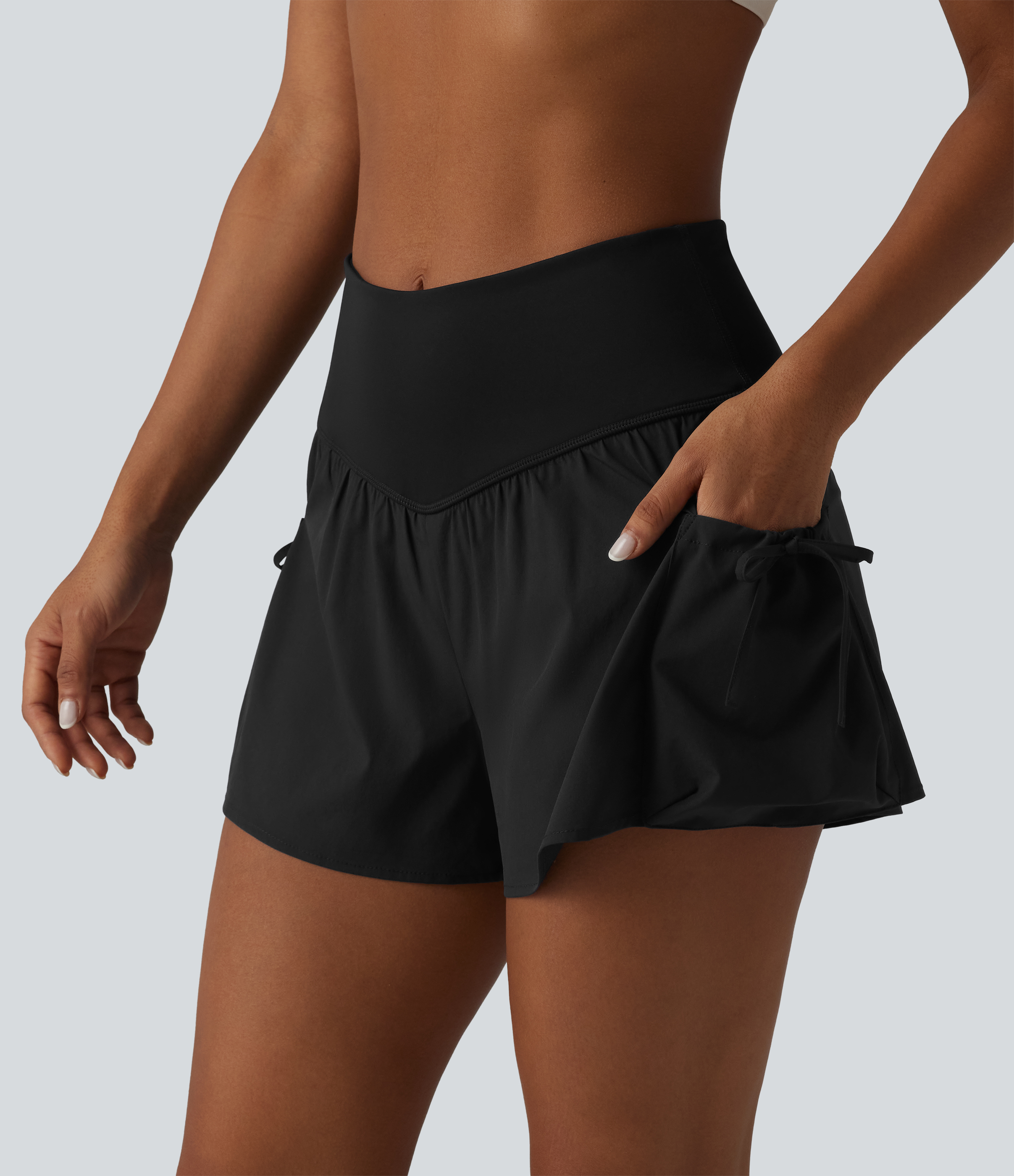 Halara High Waisted 2-in-1 Workout Baggy Shorts with Pockets Gym Short - Black - M booty shorts compression shorts yoga shorts