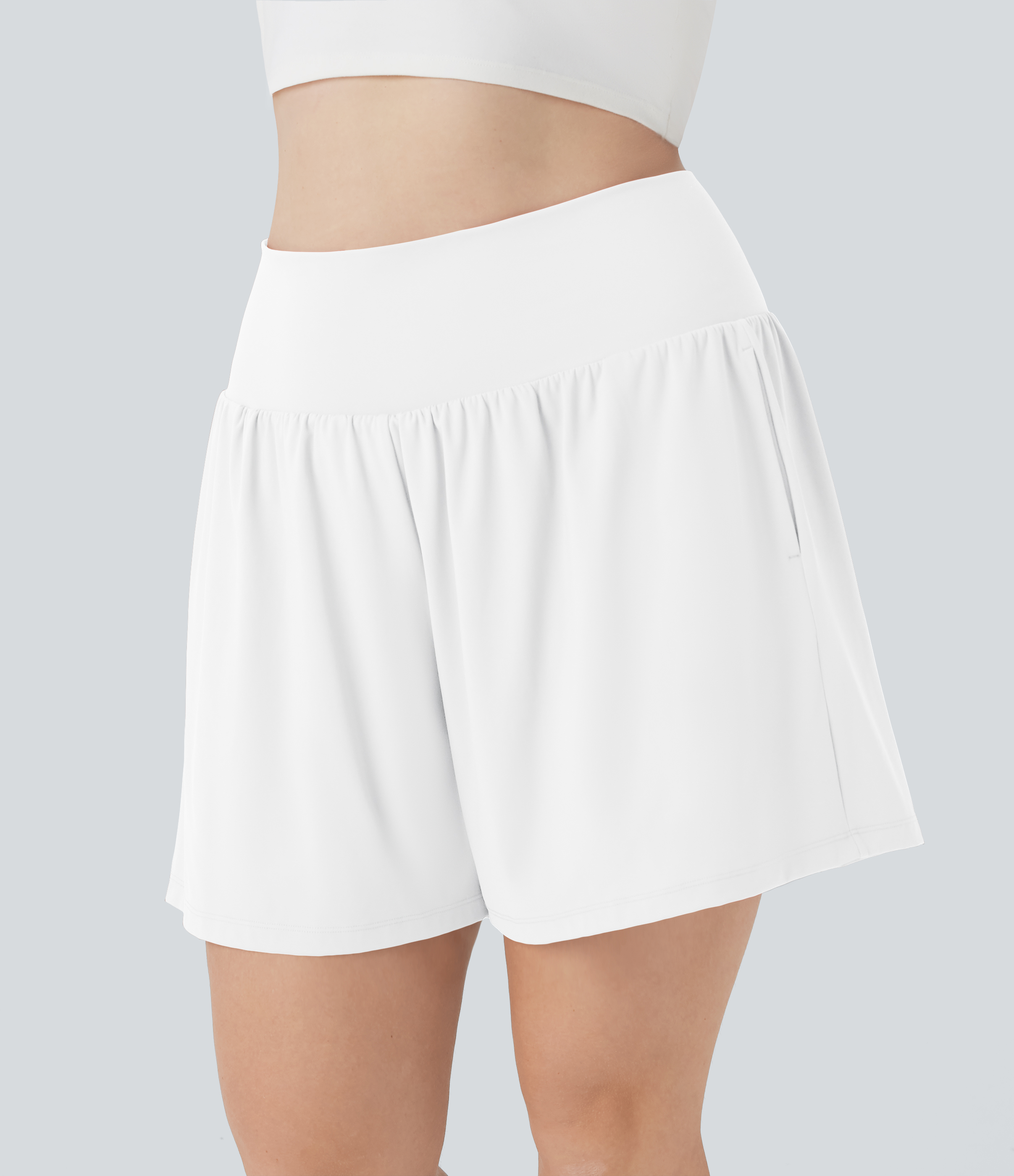 SoftlyZero™ Airy Super High Waisted 2-in-1 Cool Touch Yoga Plus Size Shorts 7" with Pockets