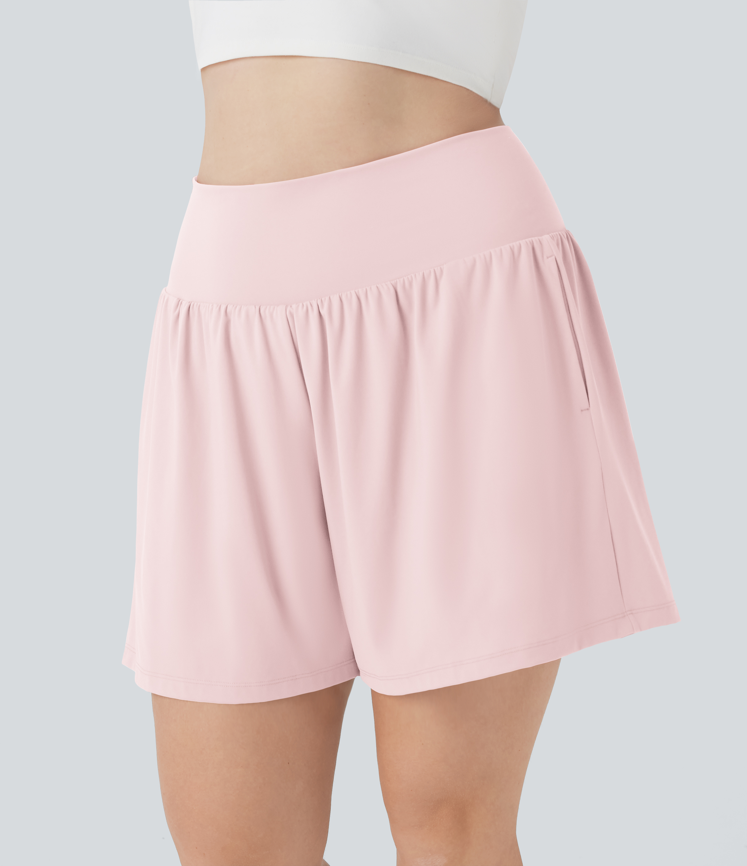 SoftlyZero™ Airy Super High Waisted 2-in-1 Cool Touch Yoga Plus Size Shorts 7" with Pockets