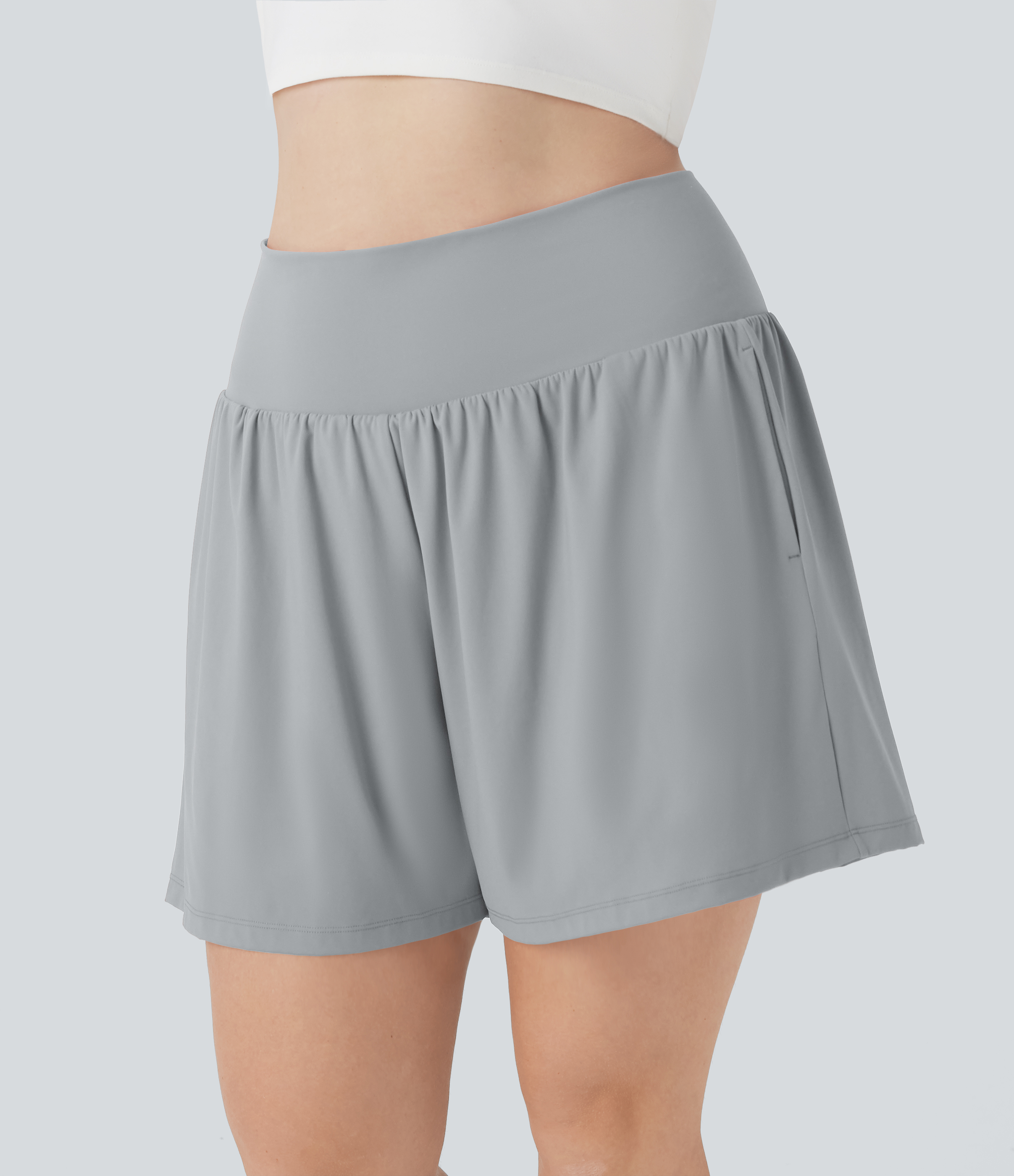SoftlyZero™ Airy Super High Waisted 2-in-1 InstantCool Yoga Plus Size Shorts 7" with Pockets