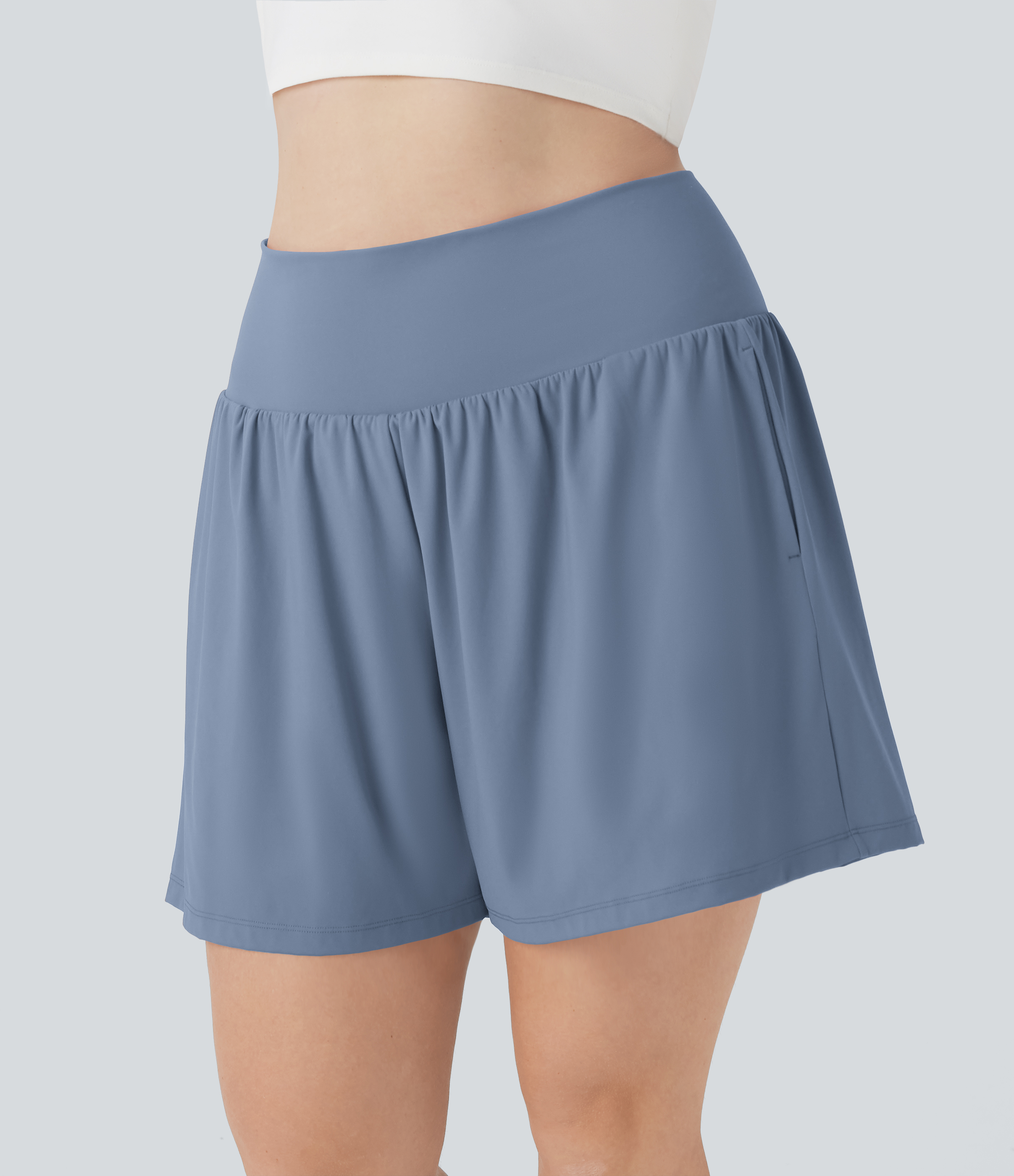 SoftlyZero™ Airy Super High Waisted 2-in-1 Cool Touch Yoga Plus Size Shorts 7" with Pockets