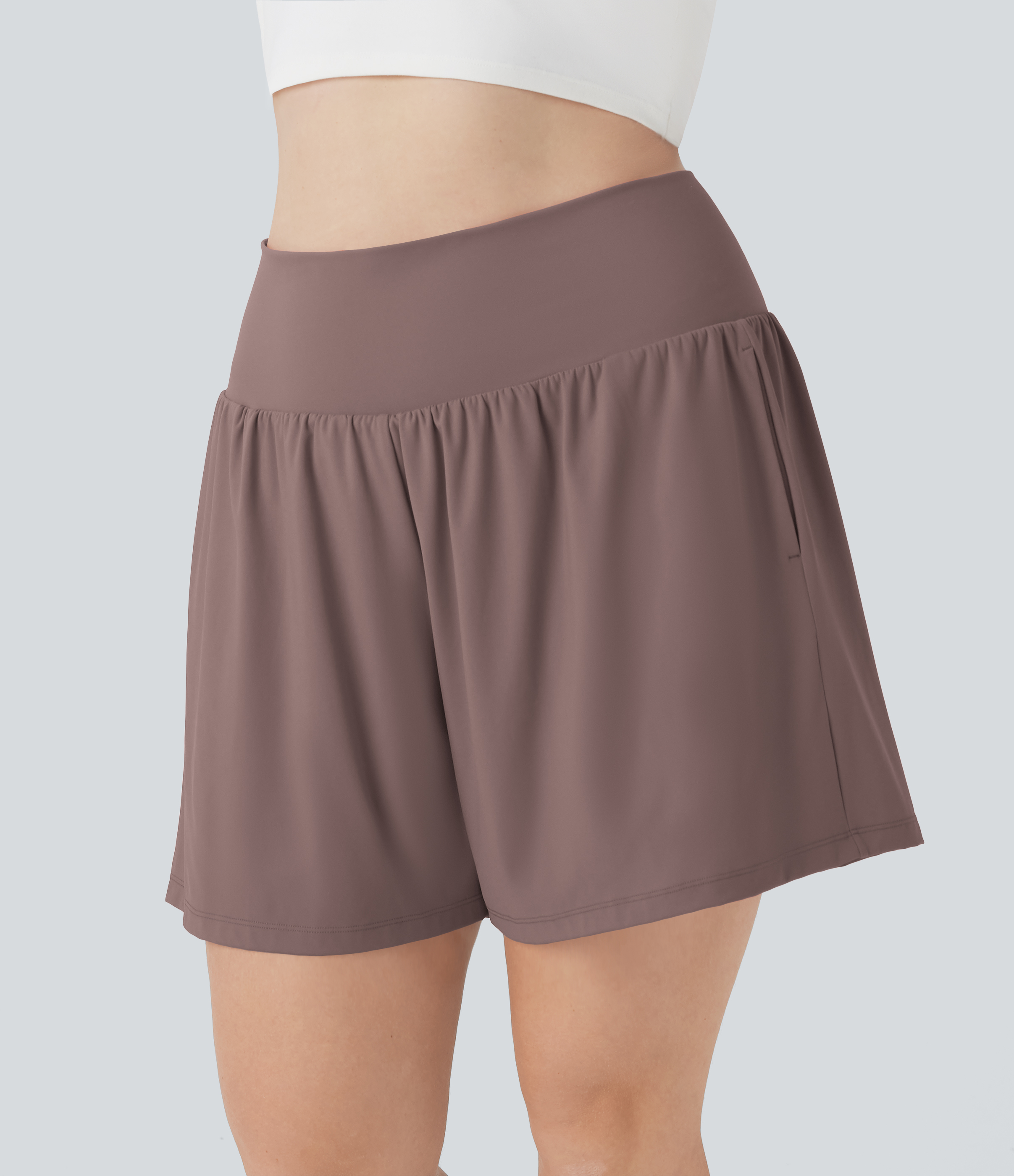 SoftlyZero™ Airy Super High Waisted 2-in-1 Cool Touch Yoga Plus Size Shorts 7" with Pockets