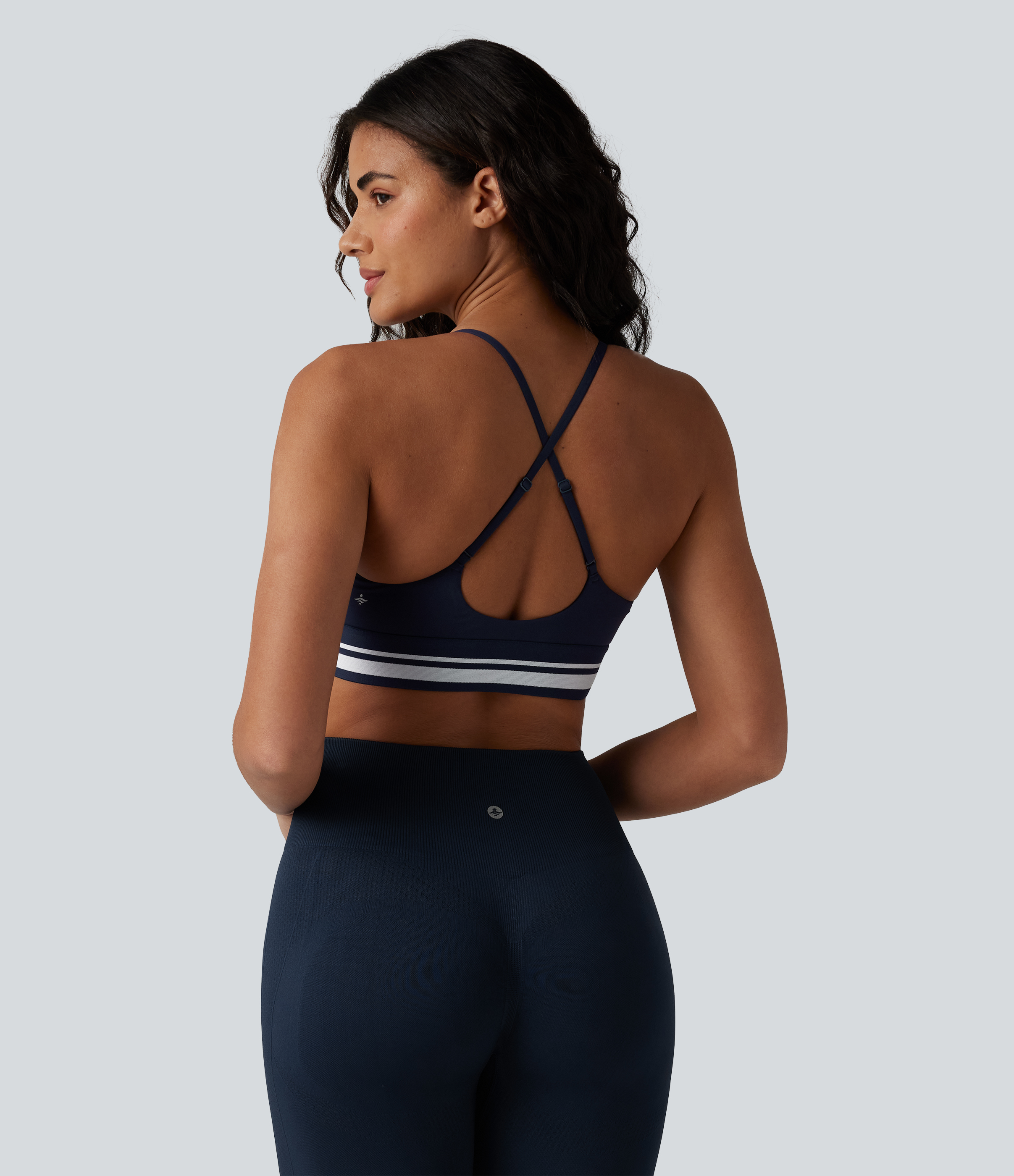 Peacoat SoftlyZero™ Plush Light Support Crisscross Backless Color Block Stripes Built-in Bra Workout Sports Bra / 2