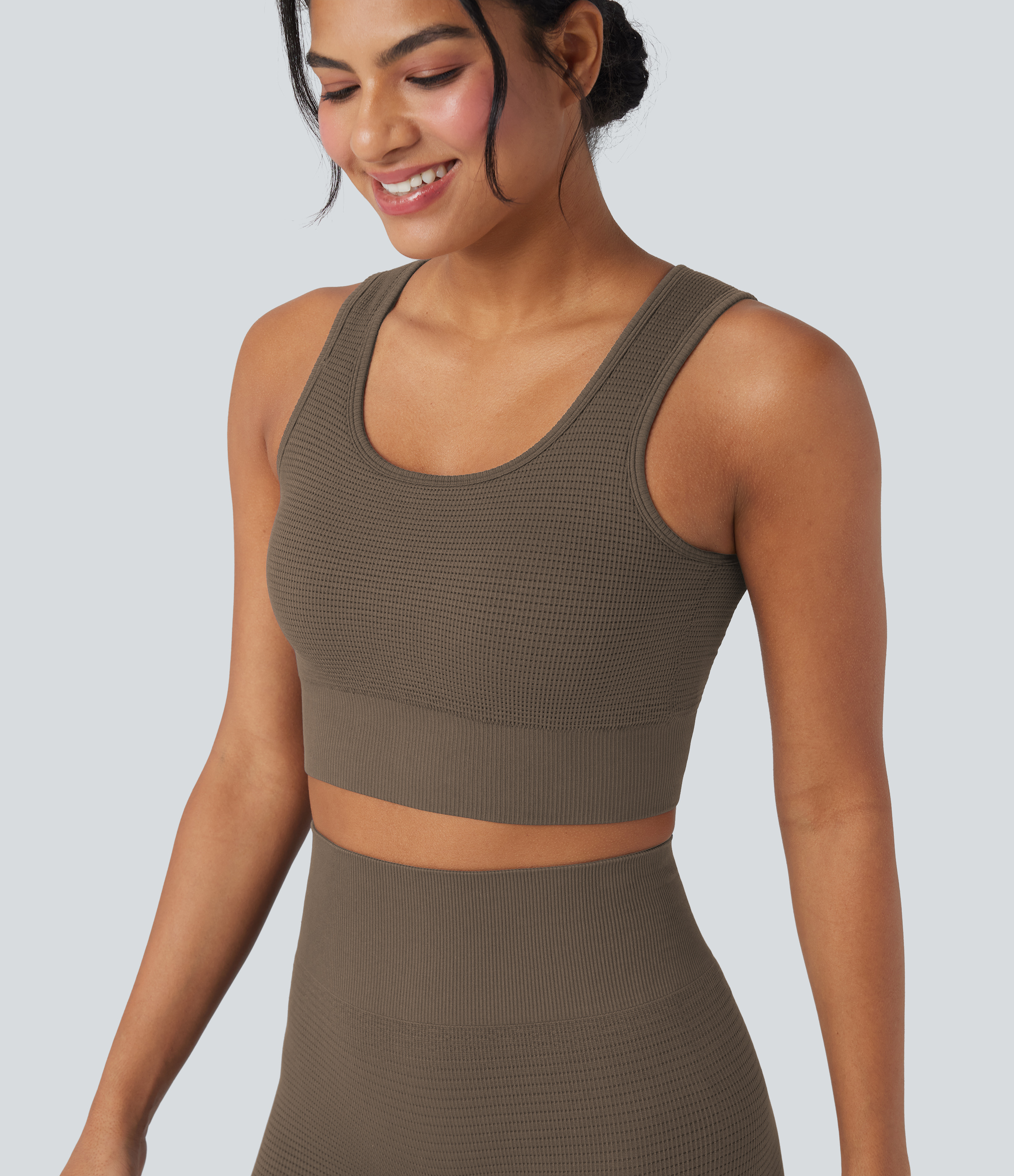 OneForm Seamless Flow Low Support U Neck Cropped Waffle Yoga Sports Bra