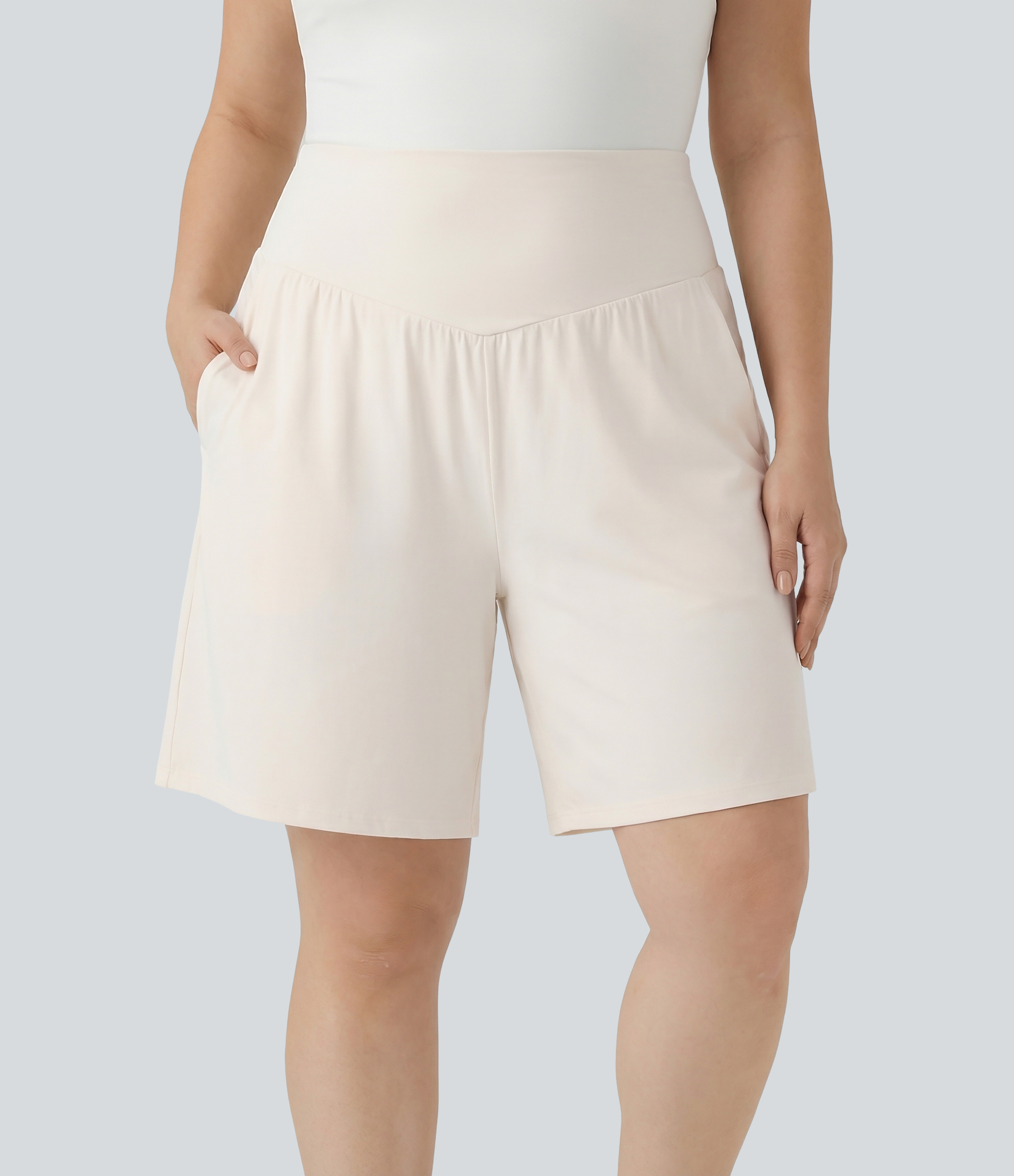 Plus Size SoftlyZero™ Airy High Waisted Cool Touch Yoga Bermuda Shorts with Pockets