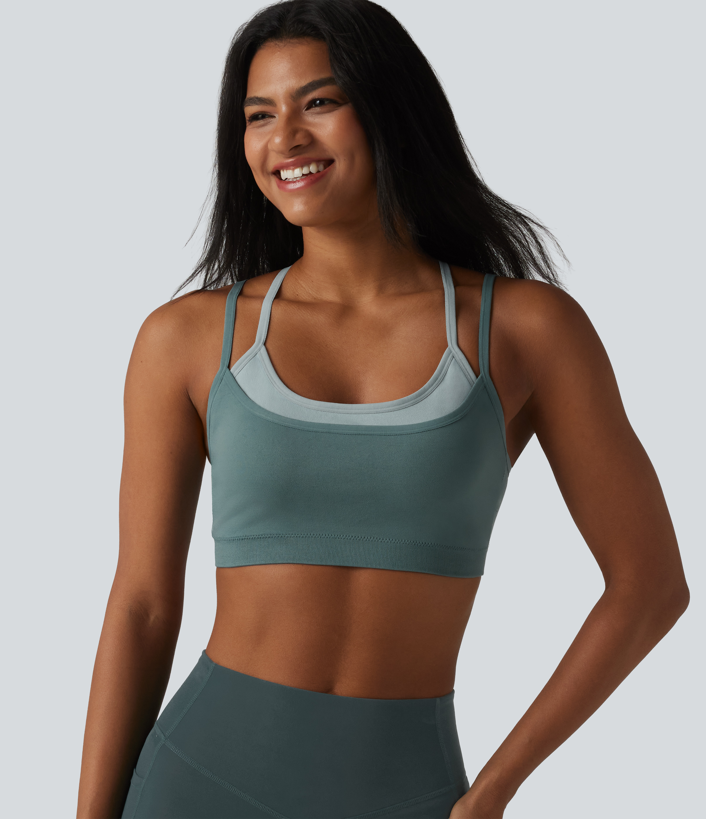 OneForm Seamless Flow Light Support Color Block 2-in-1 Built-in Bra Yoga Sports Bra