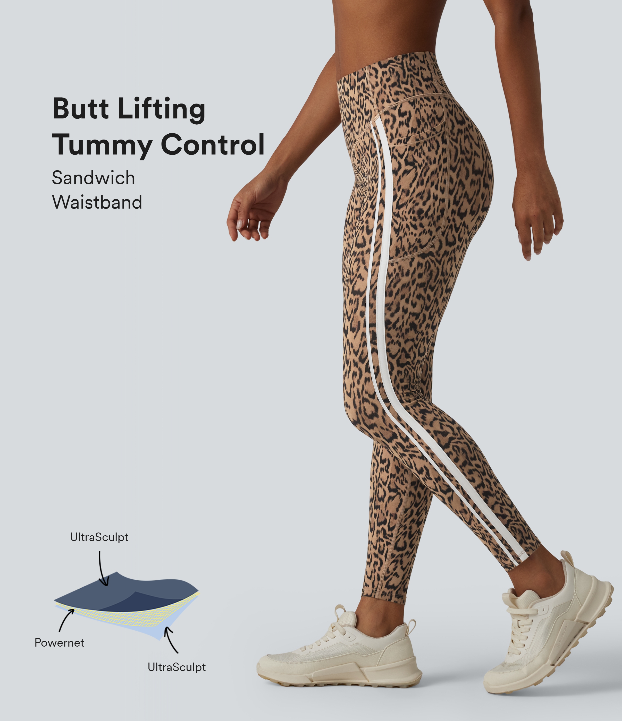 Halara UltraSculpt™ Leopard Print High Waisted Tummy Control Butt Lifting Color Block Stripes Training 7/8 Leggings with Pockets