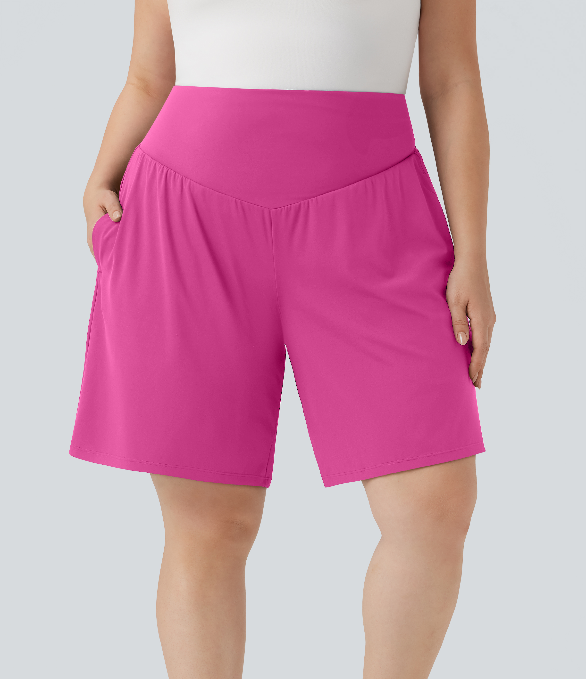 Plus Size SoftlyZero™ Airy High Waisted Cool Touch Yoga Bermuda Shorts with Pockets