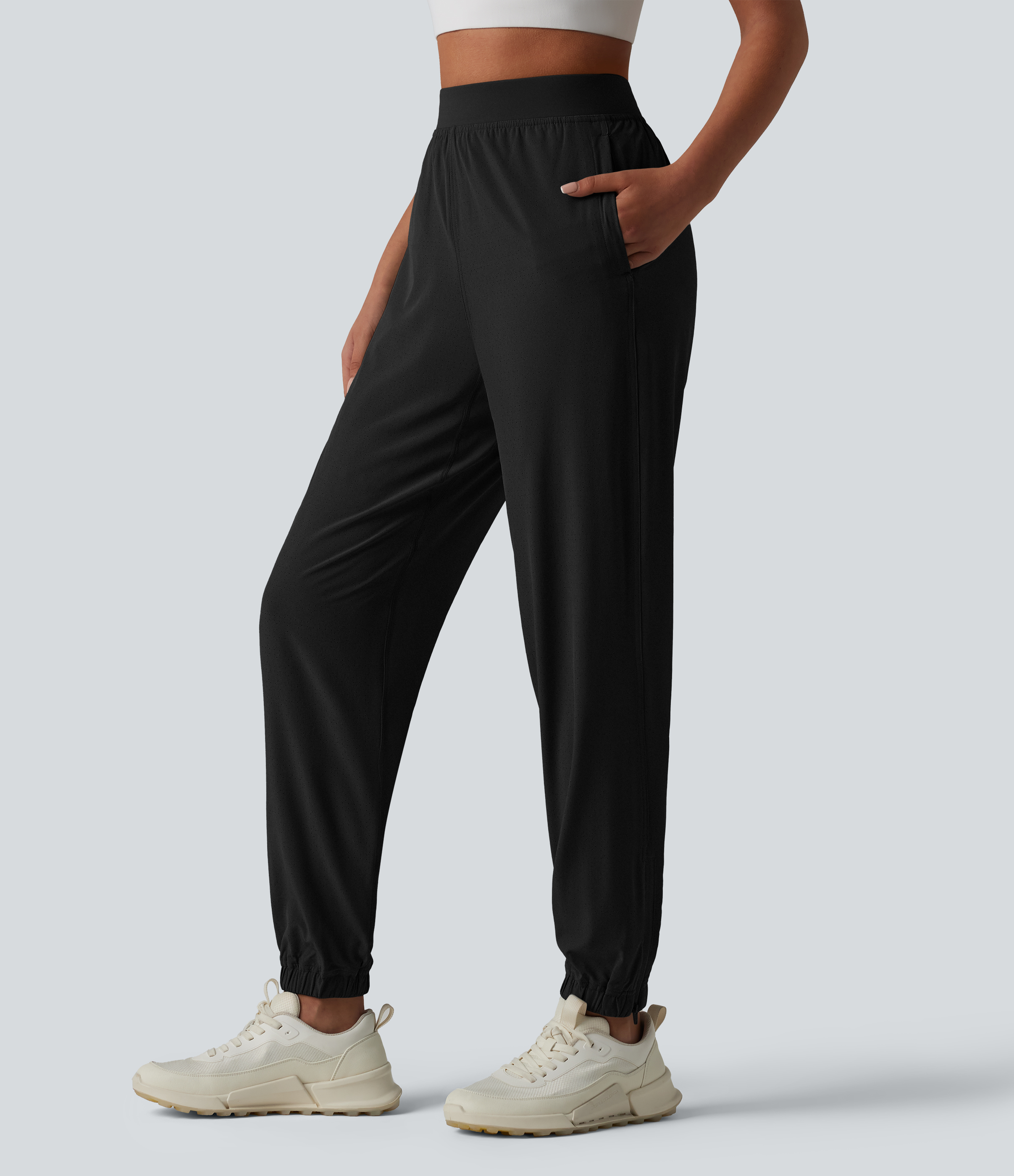 Joggers de running de cintura alta con cordón interior y ojales, bajo 2 en 1 con cremallera, de secado rápido, con bolsillos