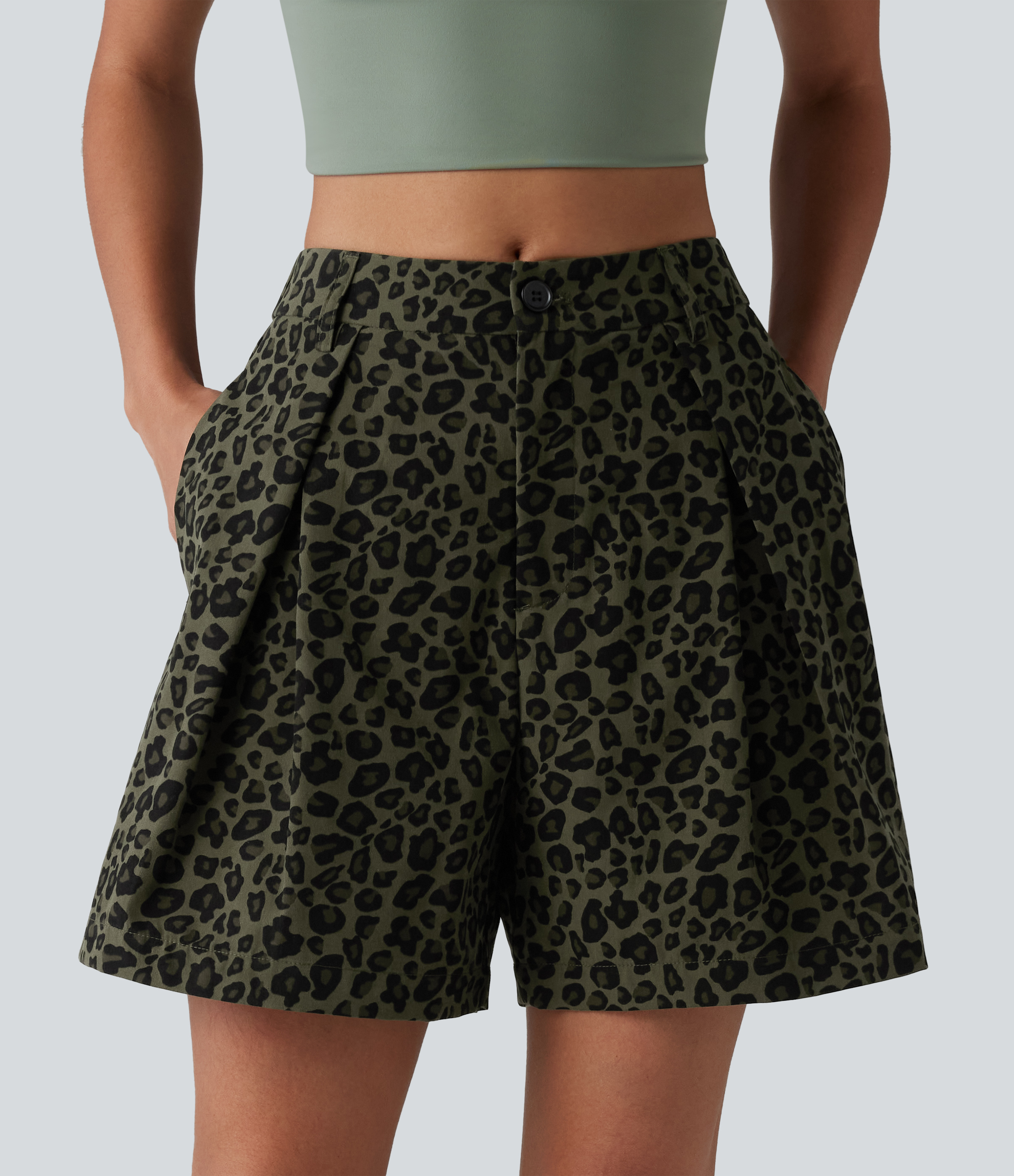 Short ample casual imprimé léopard taille mi-haute 12,5 cm avec poches