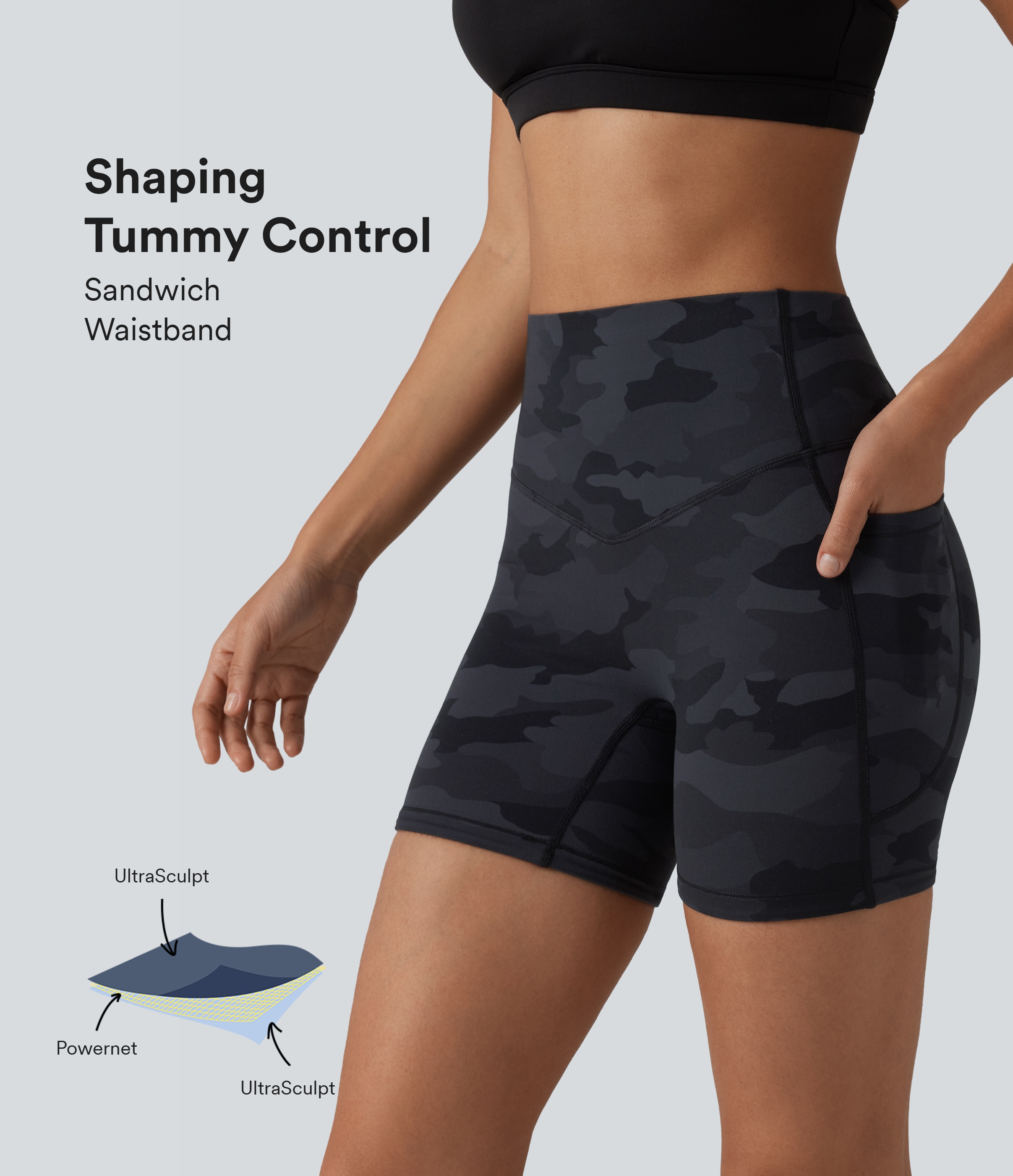 Halara UltraSculpt™ Camo Print High Waisted Tummy Control Training Biker Shorts 5'' with Pockets