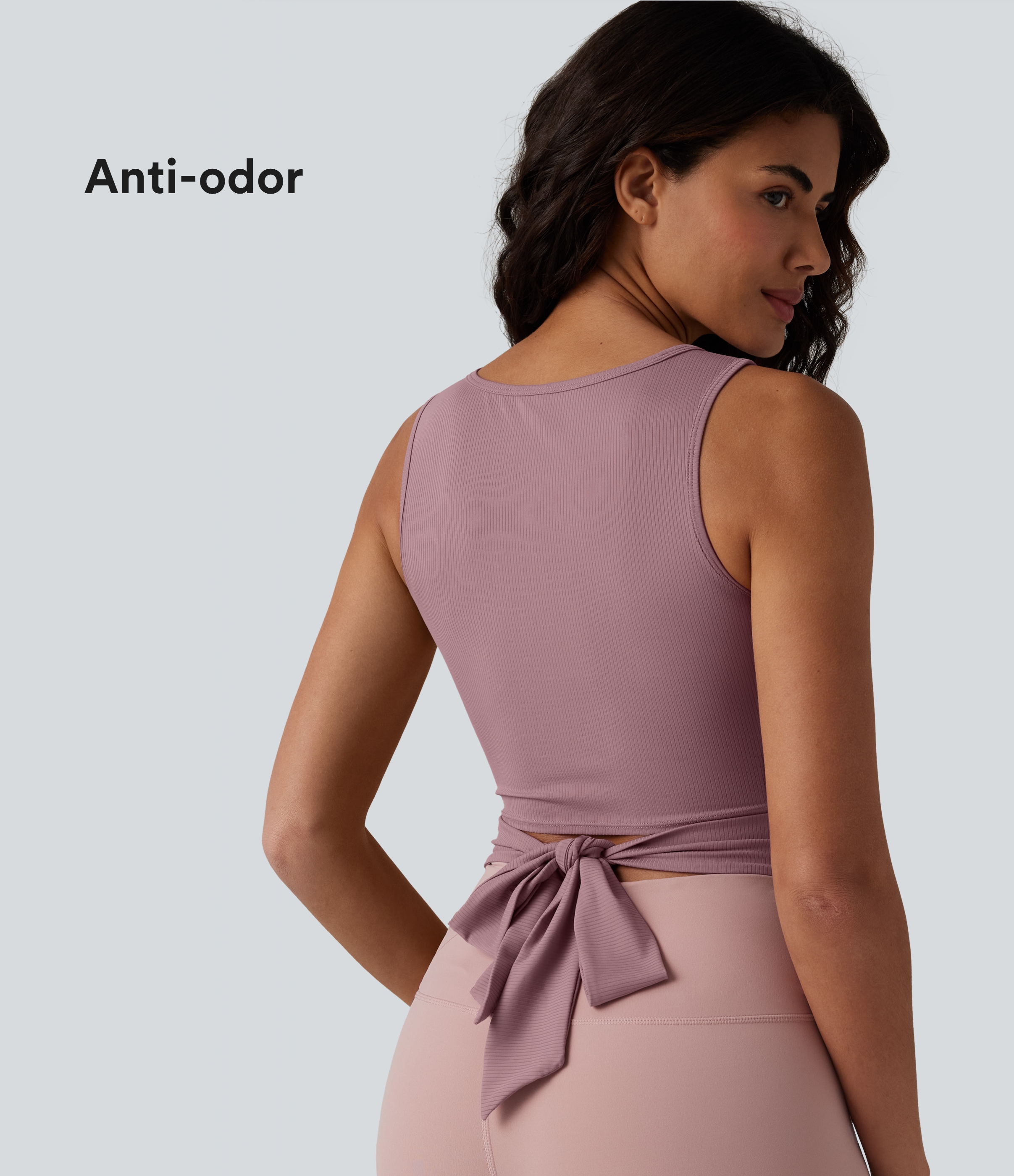 Ribbed Knit Tie-back Cool Touch Anti-odor Yoga Tank Top-UPF40+