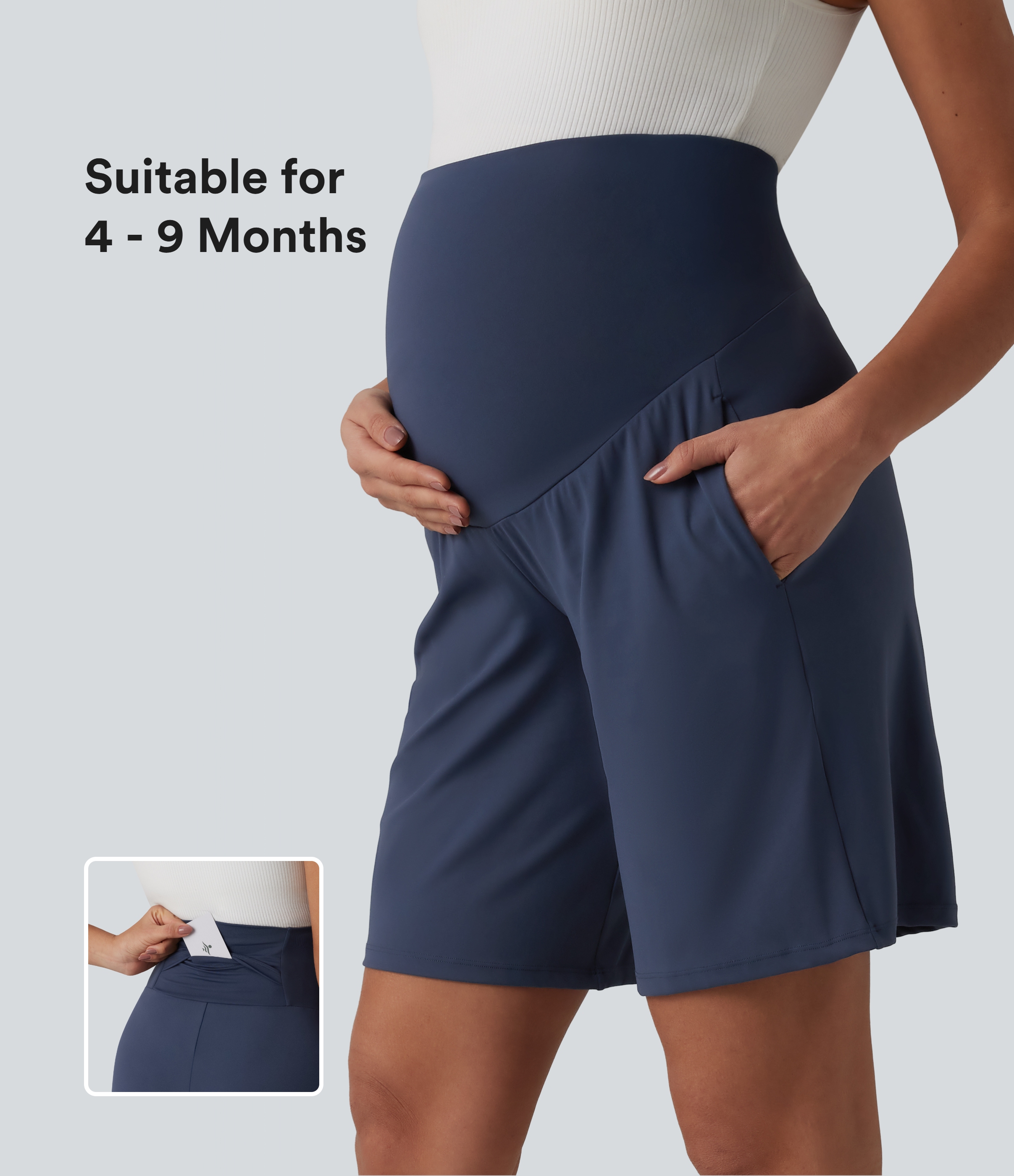 SoftlyZero™ Airy Super High Waisted Cool Touch Yoga Bermuda Maternity Shorts with Pockets