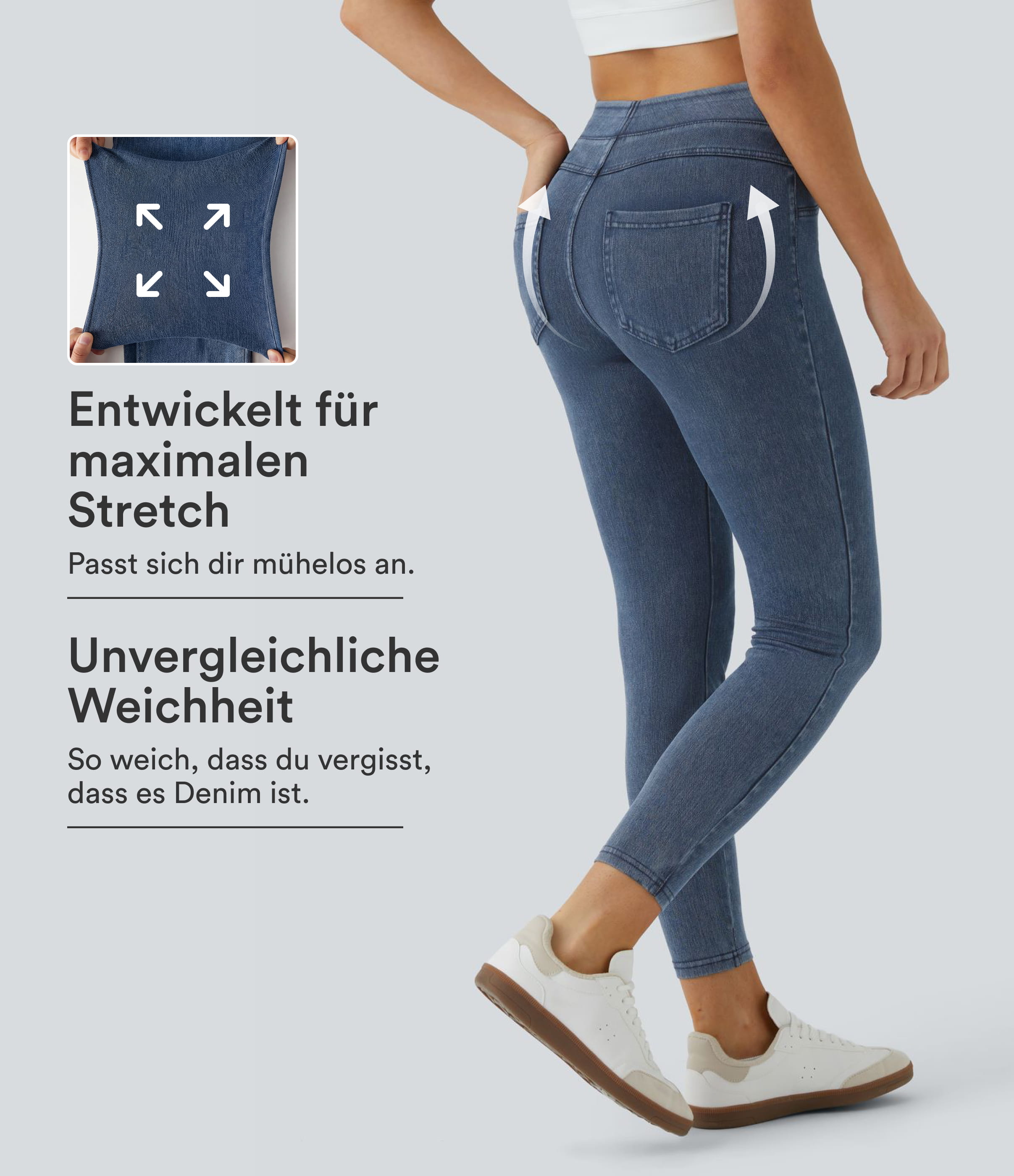 Halara Flex™ Jeans Jeggings aus elastischem Strick-Denim mit hohem Bund und Gesäßtaschen
