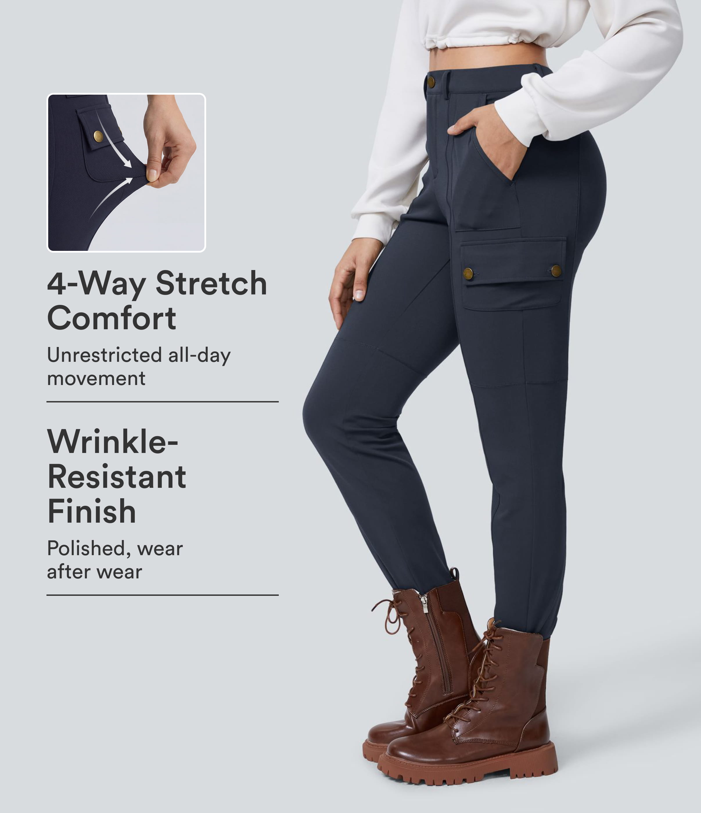 DayStretch High Waisted Zipper Pockets Solid Skinny Cargo Pants
