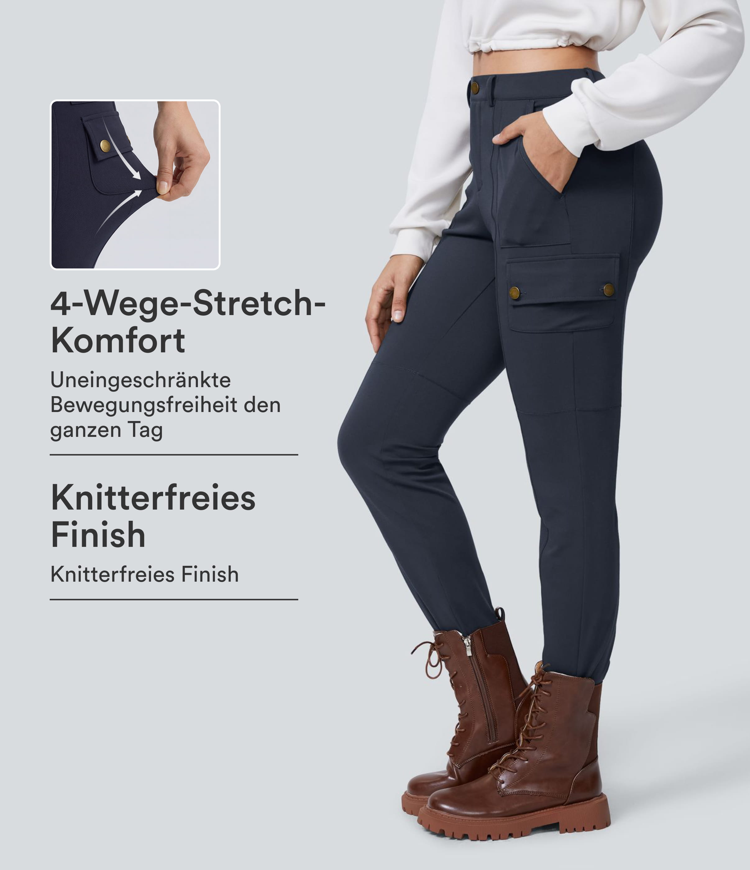 DayStretch - Cargo-Hose mit hohem Bund, Seitentaschen und schmaler Passform