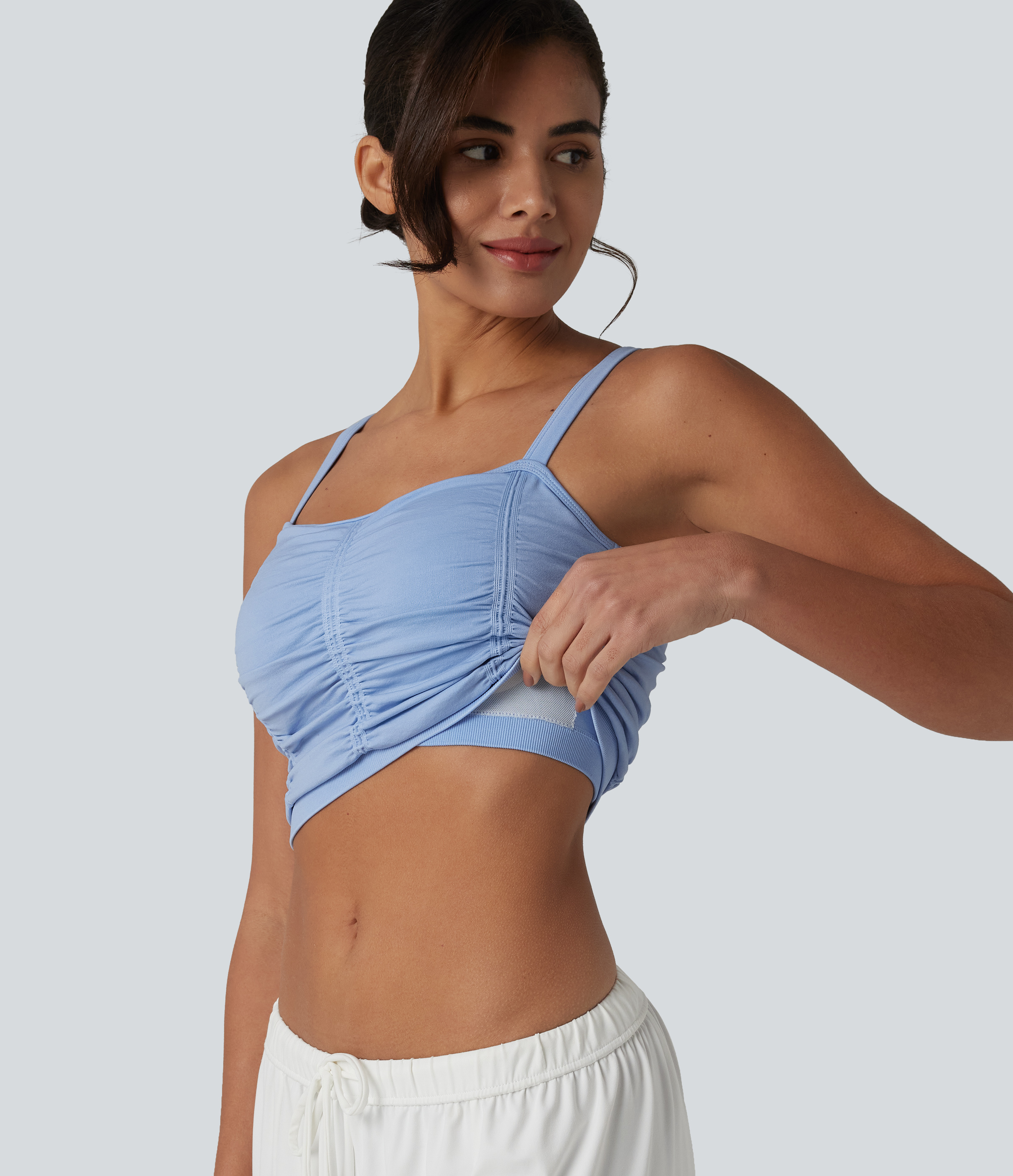 OneForm Seamless Flow Crisscross Back Ruched Cropped Built-in Bra Yoga Tank Top
