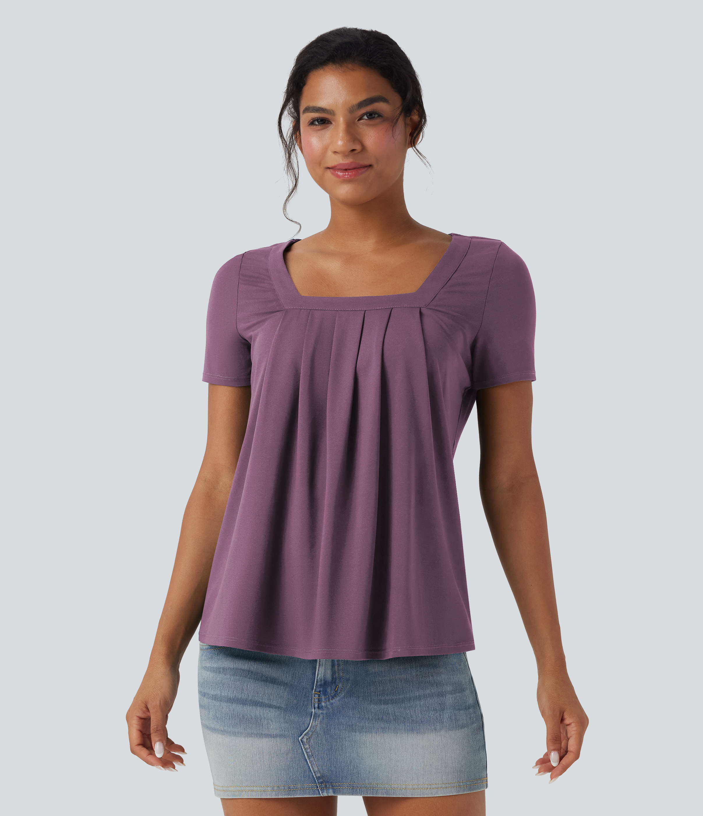 Square Neck Short Sleeve Casual Top