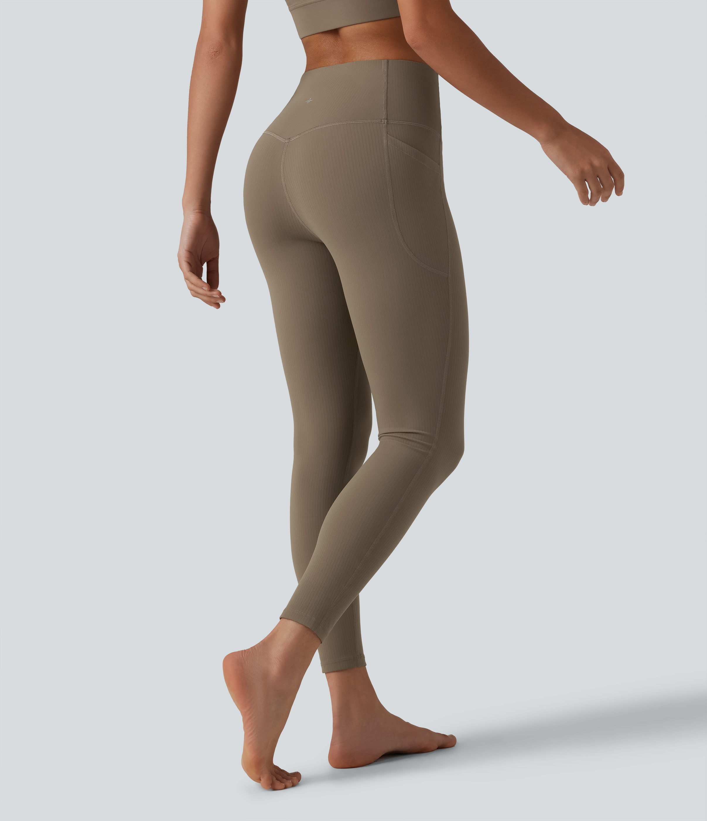 Dawn Brown Halara UltraSculpt™ leggings de yoga côtelés taille haute, gainants au niveau du ventre, avec poches / 2