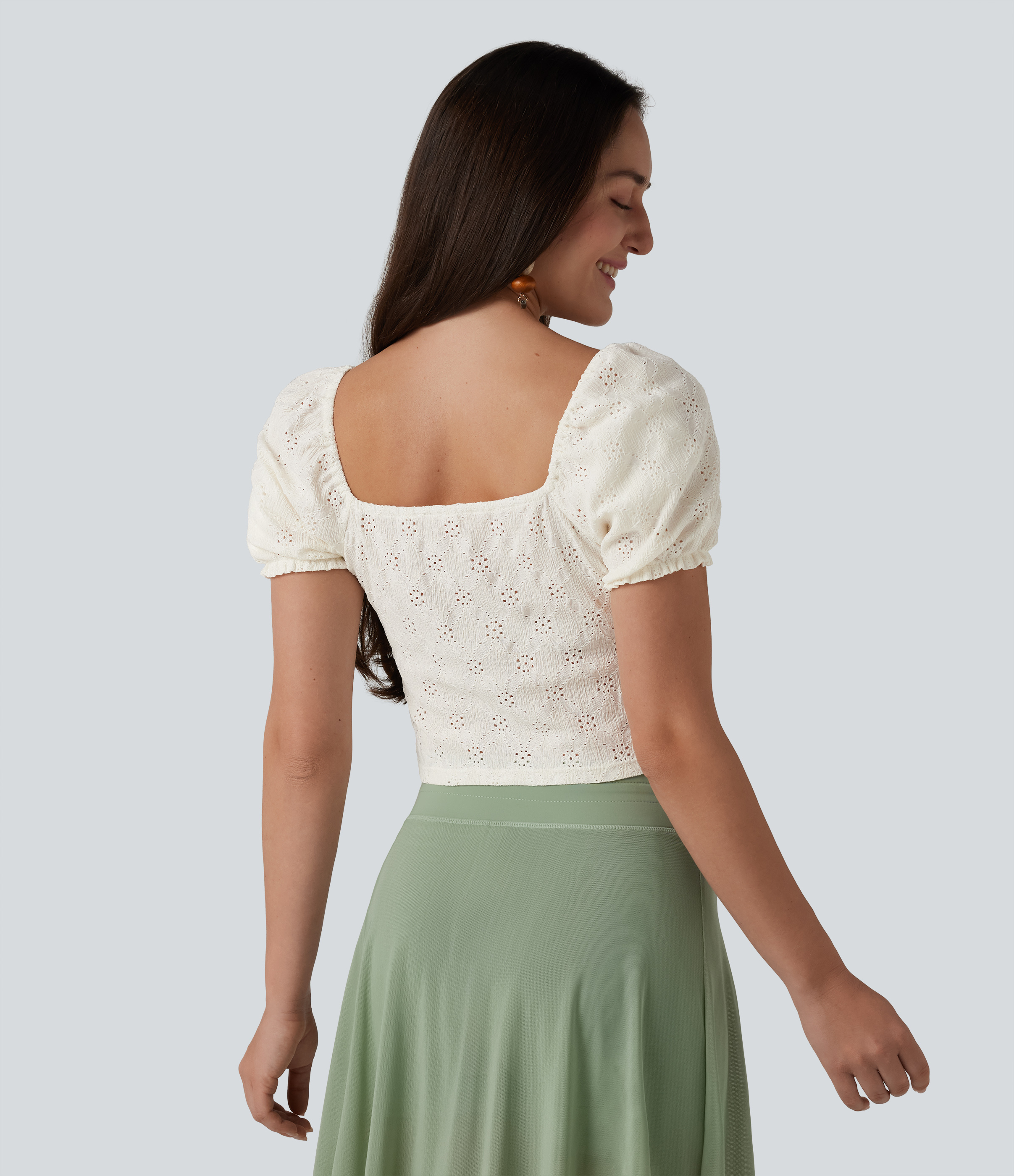 Gardenia Square Neck Puff Short Sleeve Cropped Top / 2