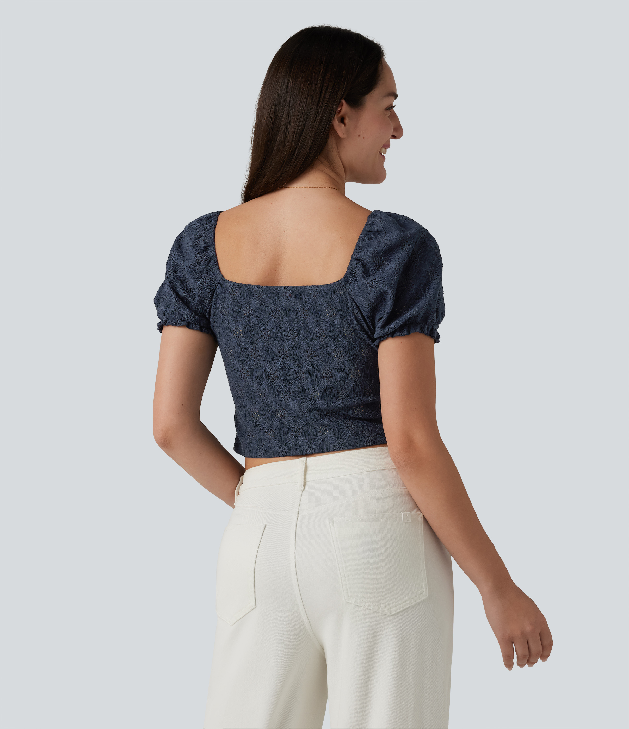 Blueberry Square Neck Puff Short Sleeve Cropped Top / 2