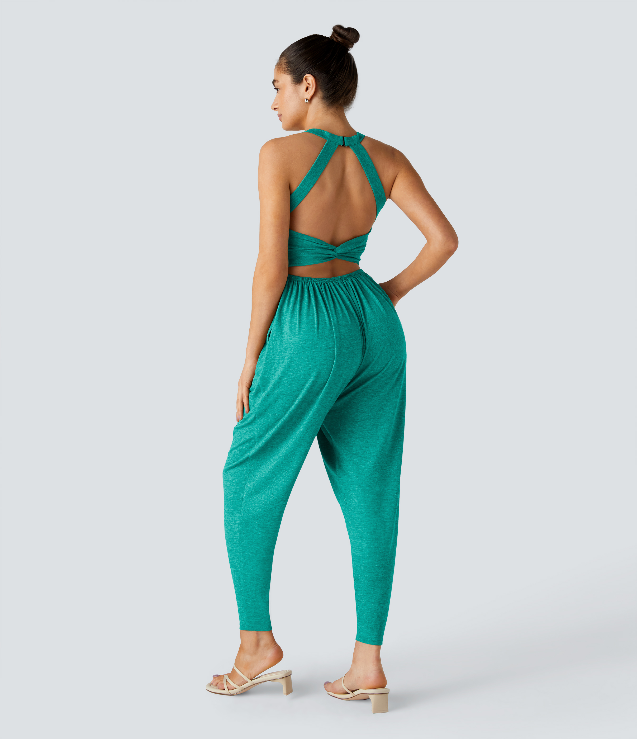 Women's U Neck Pocket Harem Casual Jumpsuit-Easy Peezy Edition