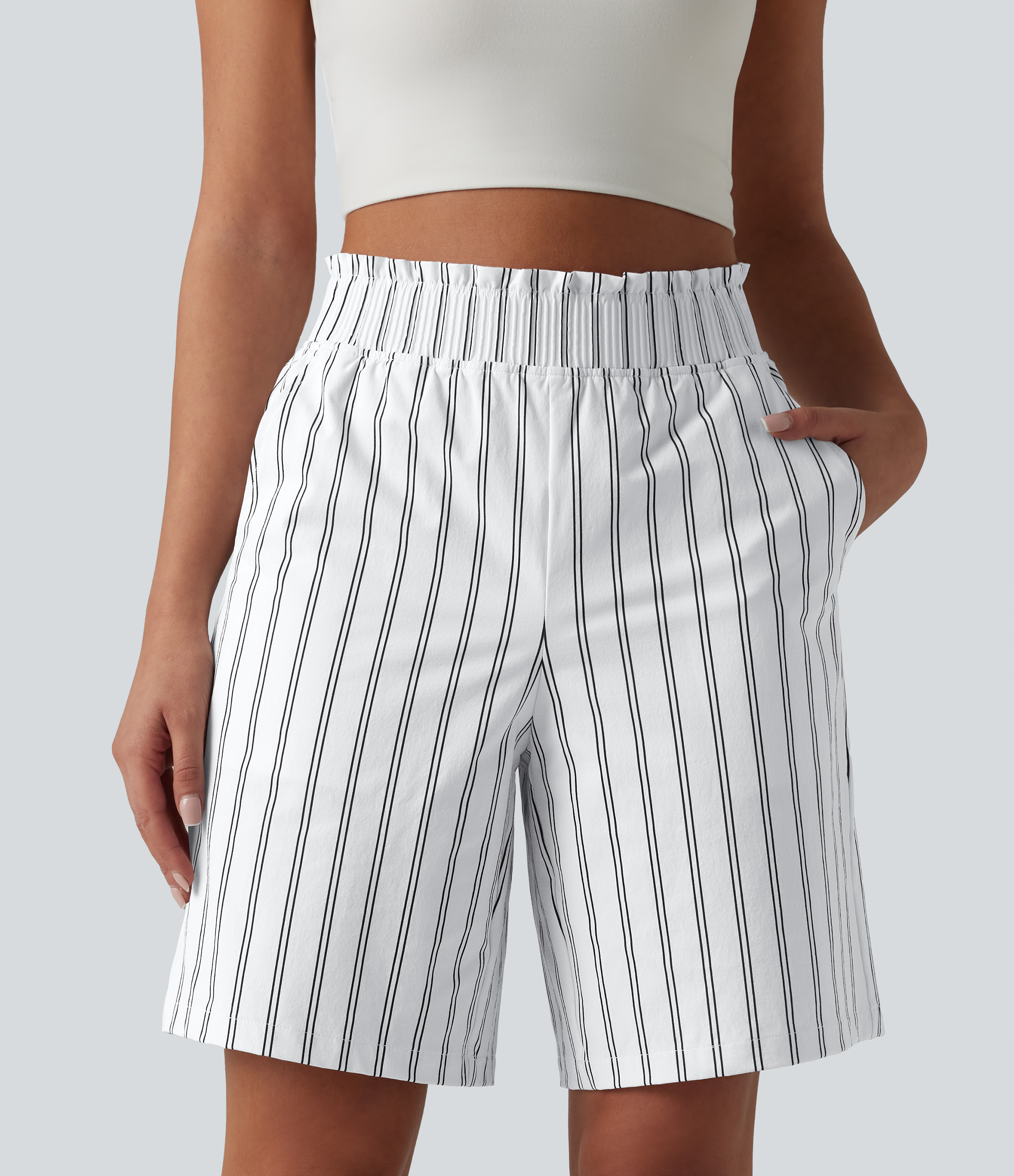 Short de tennis rayé taille haute avec poches