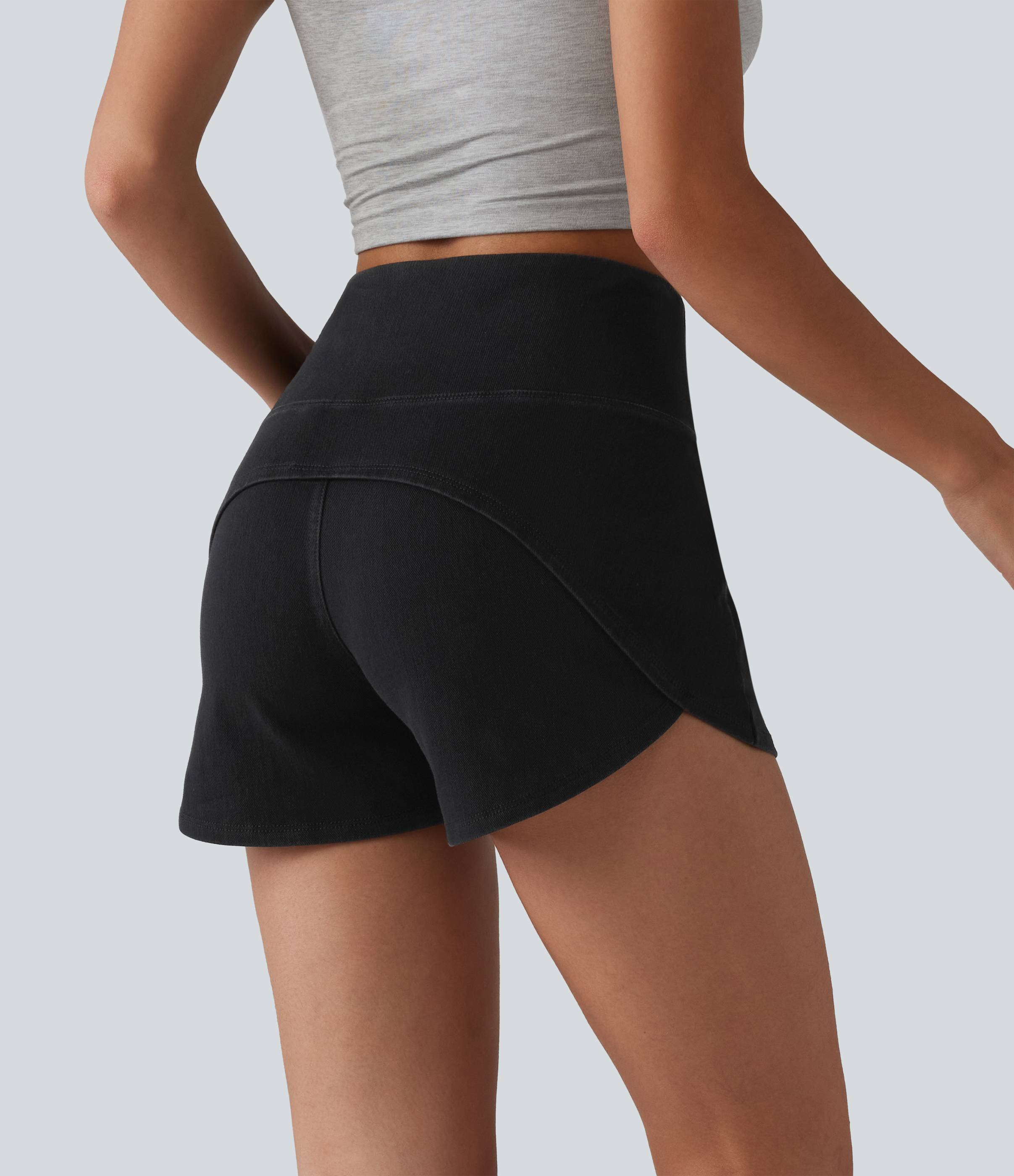 Halara Flex™ Short casual en jean skinny gainant taille haute à ourlet arrondi avec poches