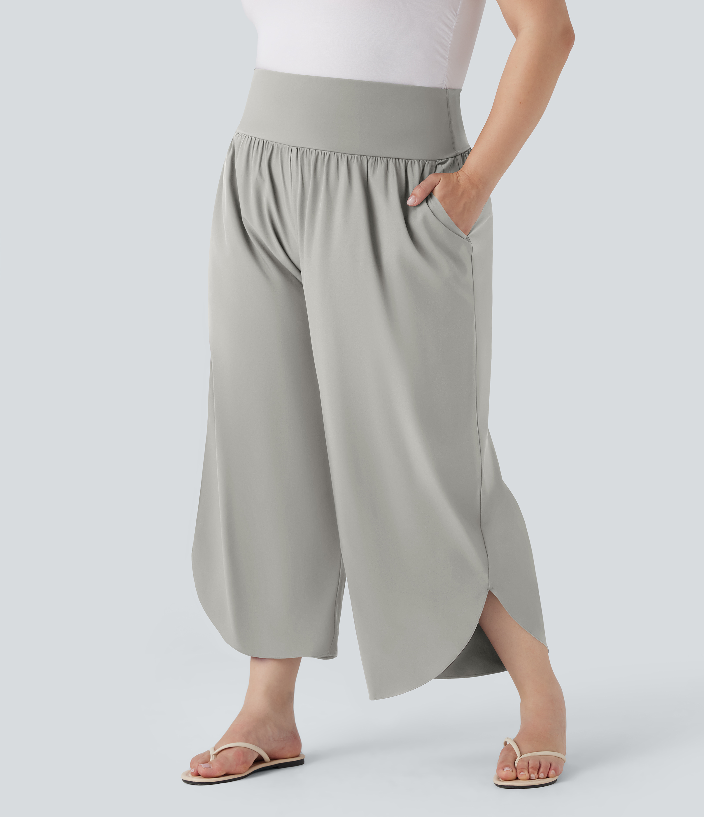 Plus Size Breezeful™ High Waisted Tummy Control Hem Quick Dry Pants with Pockets