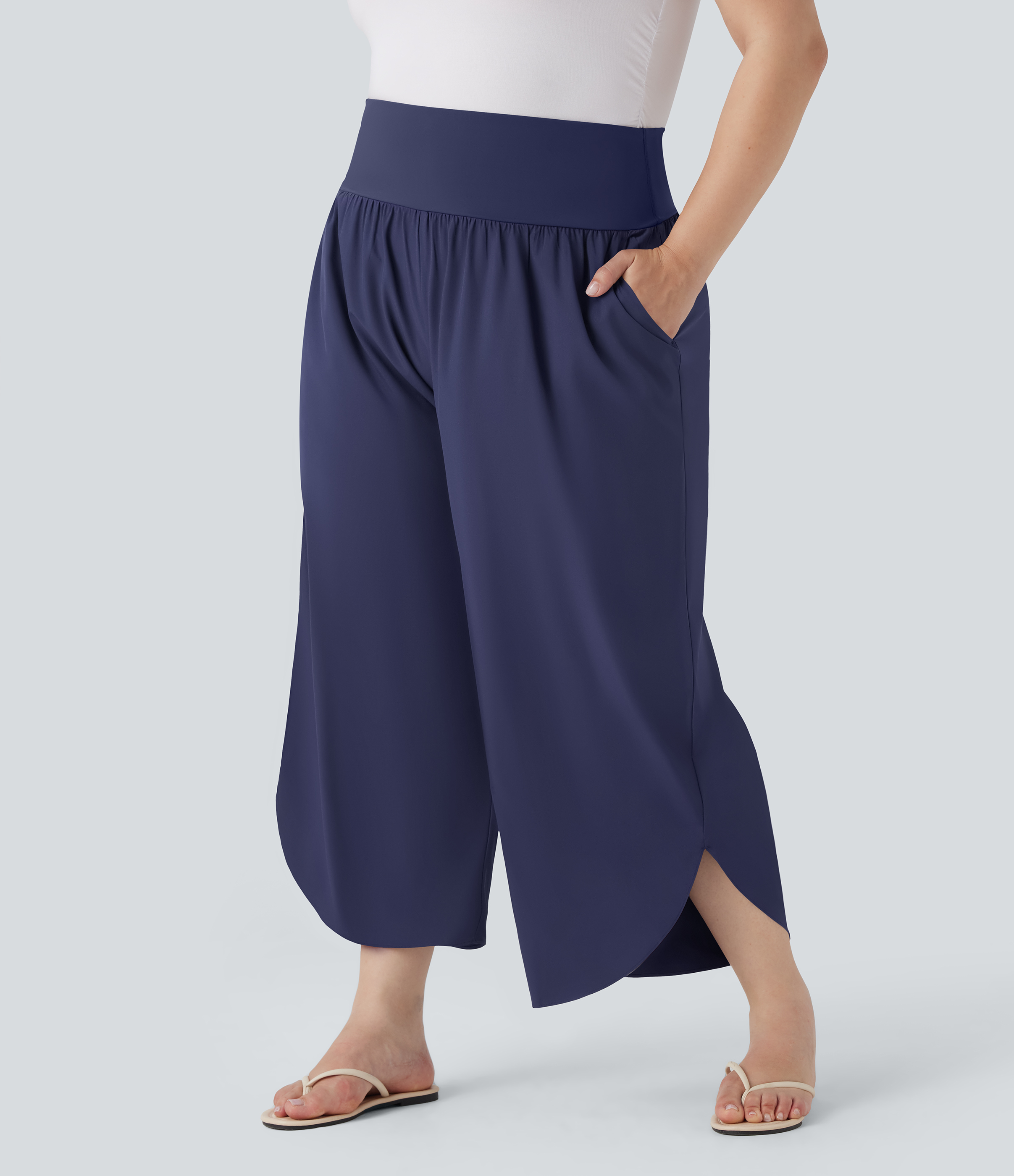 Plus Size Breezeful™ High Waisted Tummy Control Hem Quick Dry Pants with Pockets