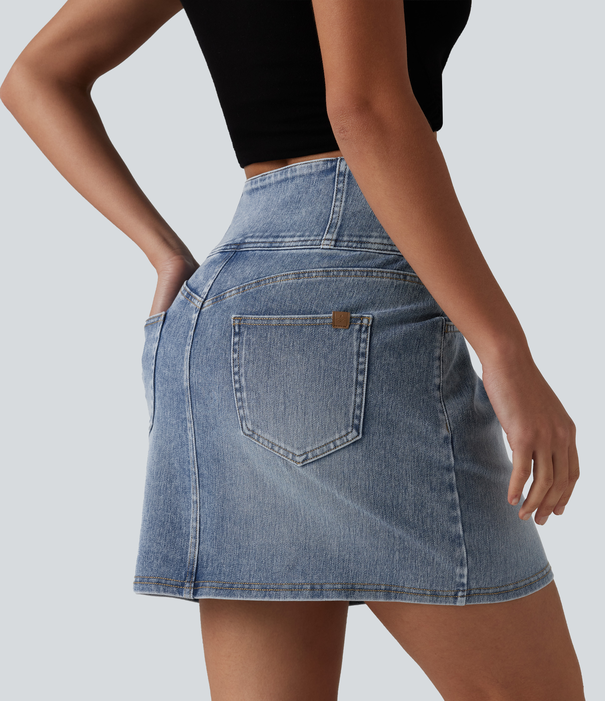 Malibu Blue Denim Halara Flex™ High Waisted Denim Mini Casual Skirt with Pockets / 2