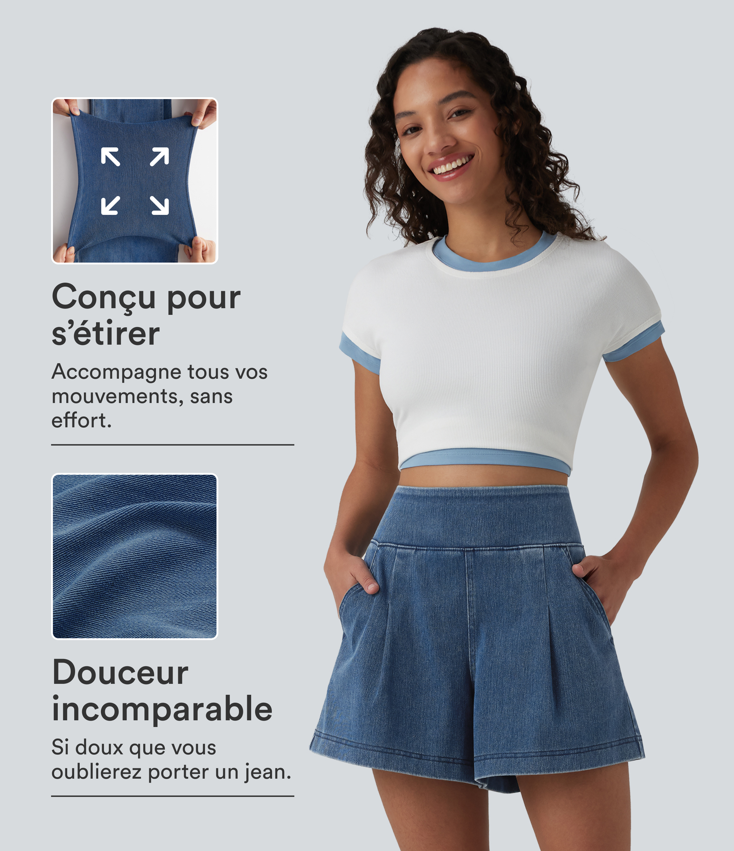 Short en jean ample Halara Flex™ taille haute décontracté avec poches